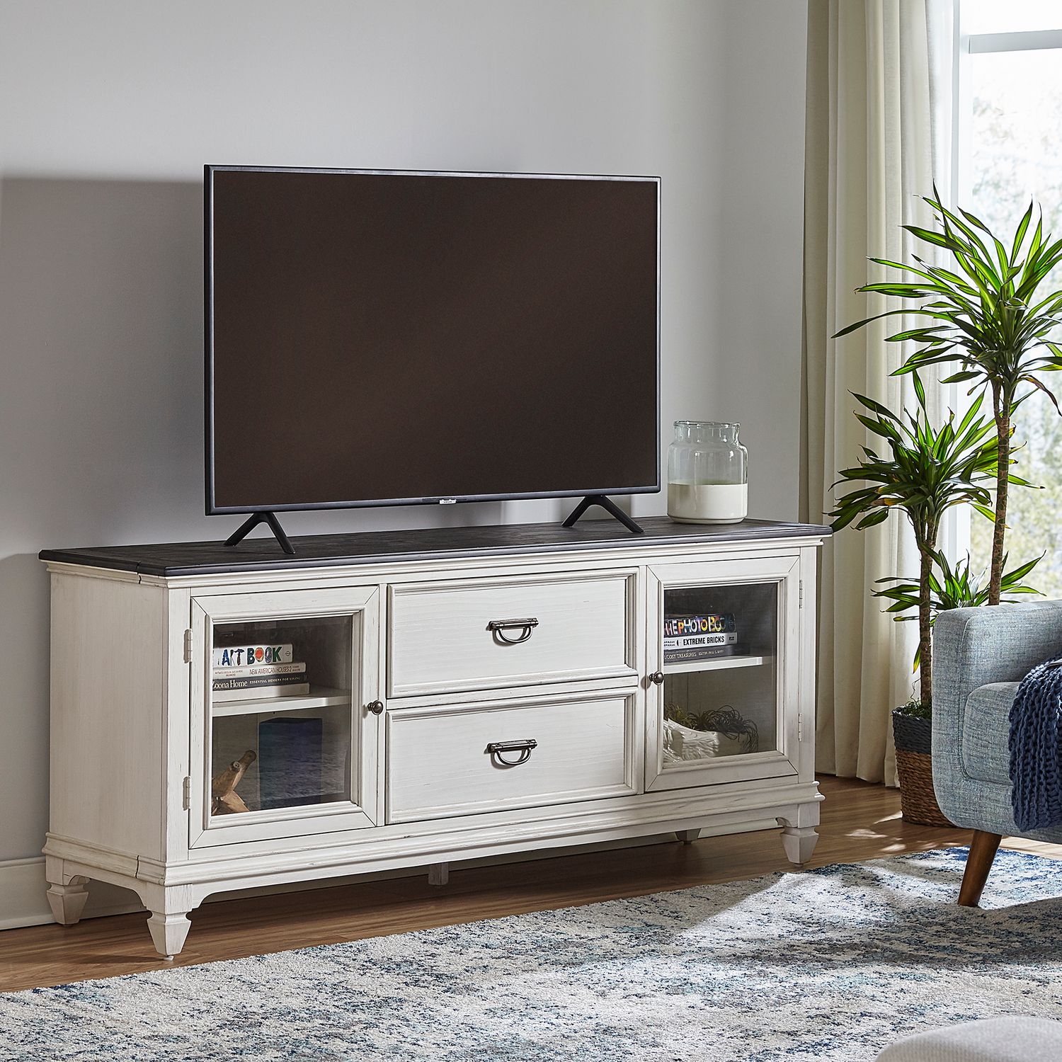 Allyson Park Wood/Glass Entertainment TV Stand w/2 Drawers & 2 Doors