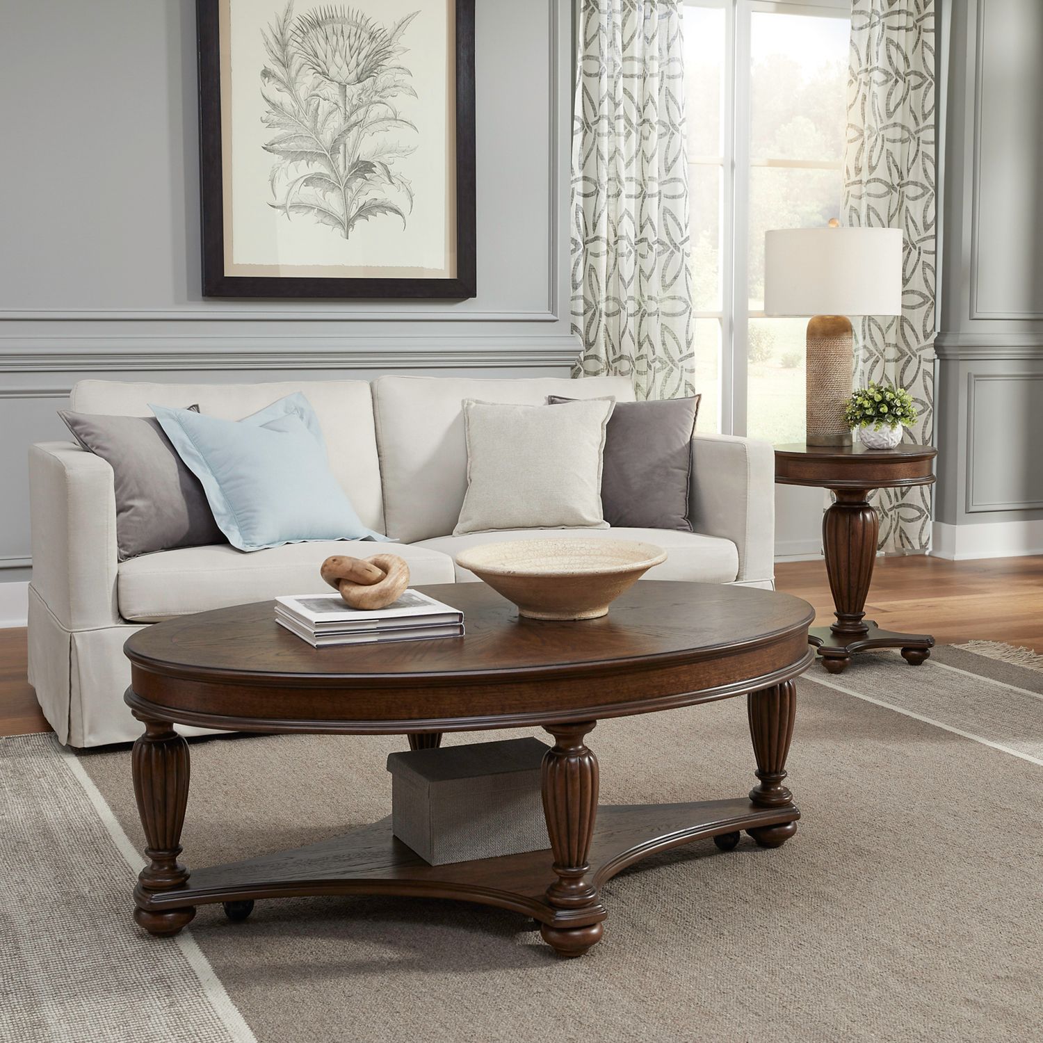 Allington Oval Wood Cocktail Table Set w/ End Tables