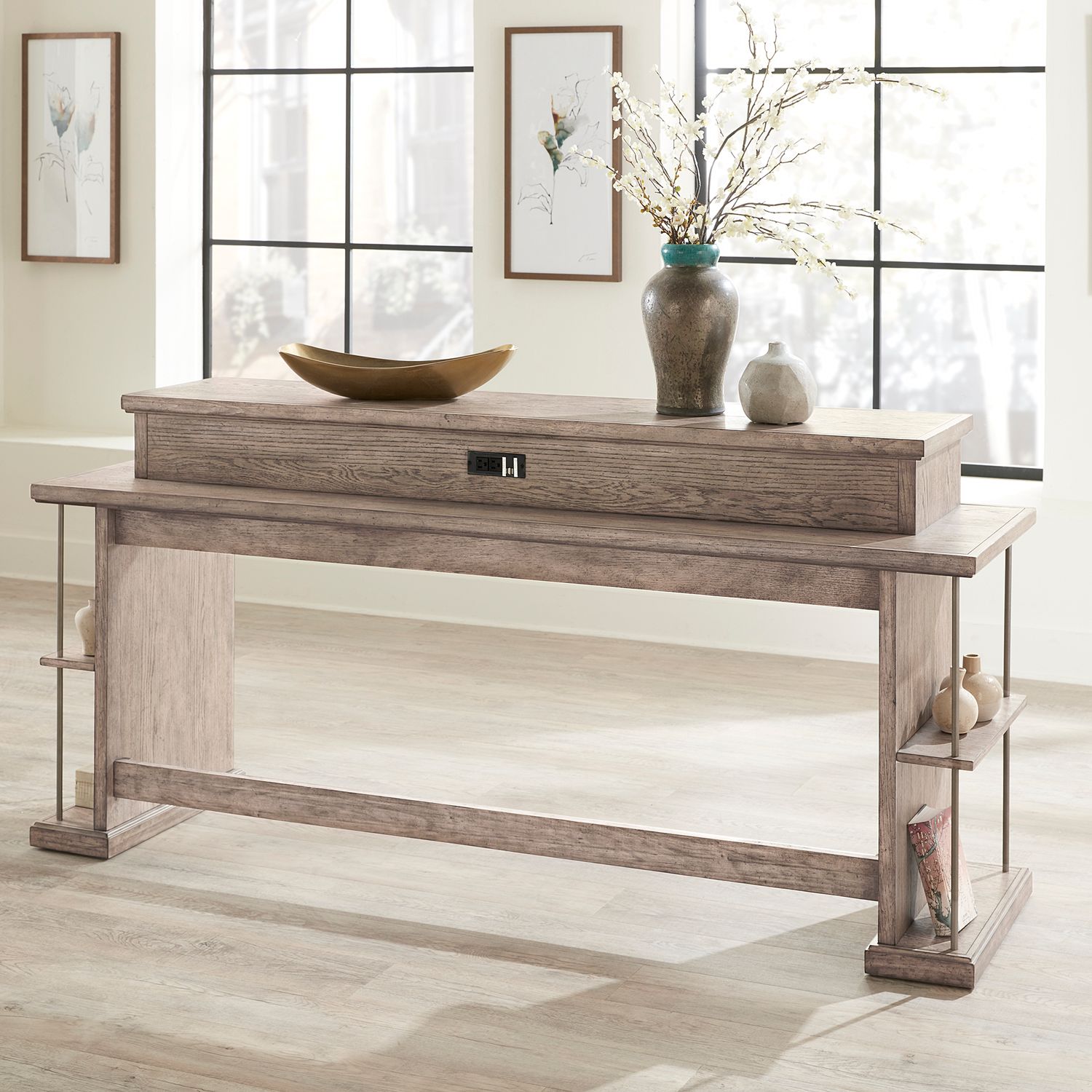 City Scape Rectangular Wood Console Bar Table