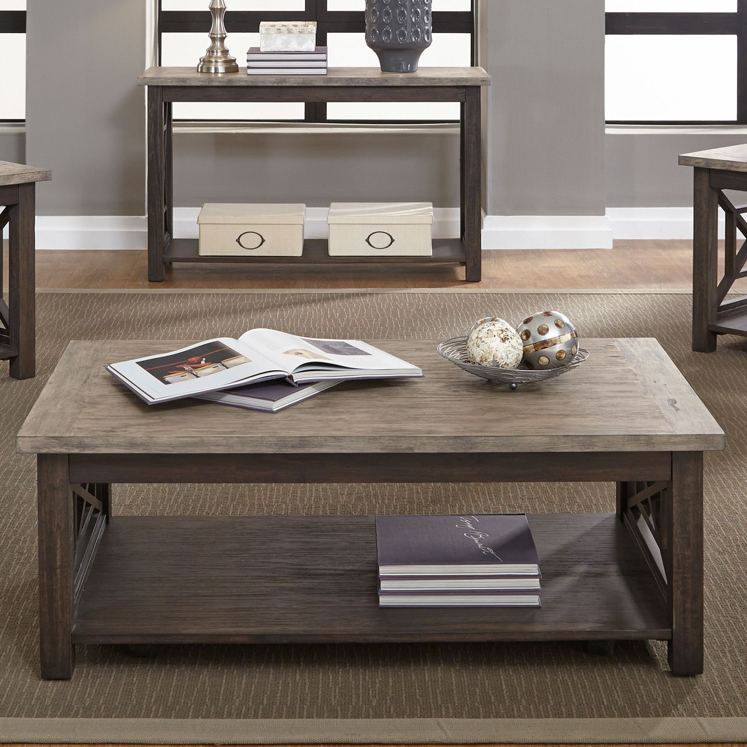Heatherbrook Rectangular Wood Cocktail Table w/Casters