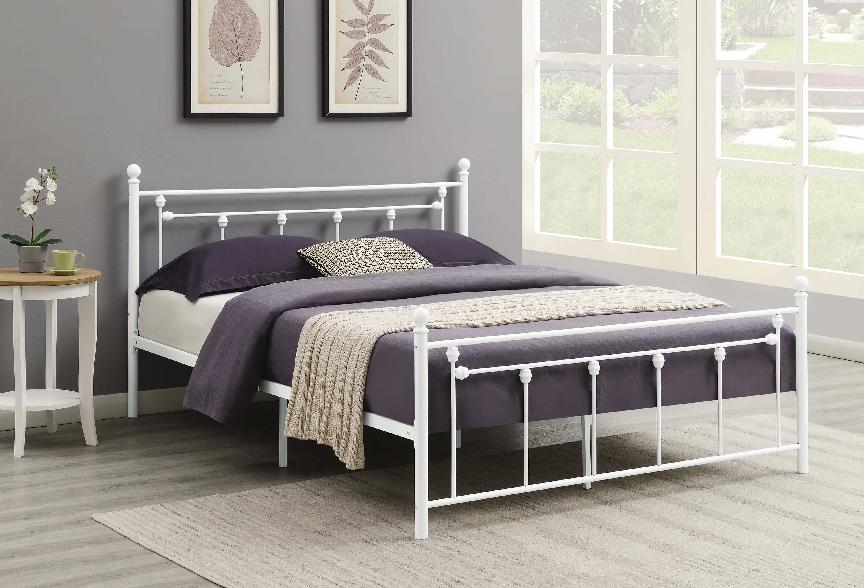 Canon Metal Slatted Headboard Platform Bed, Queen Size