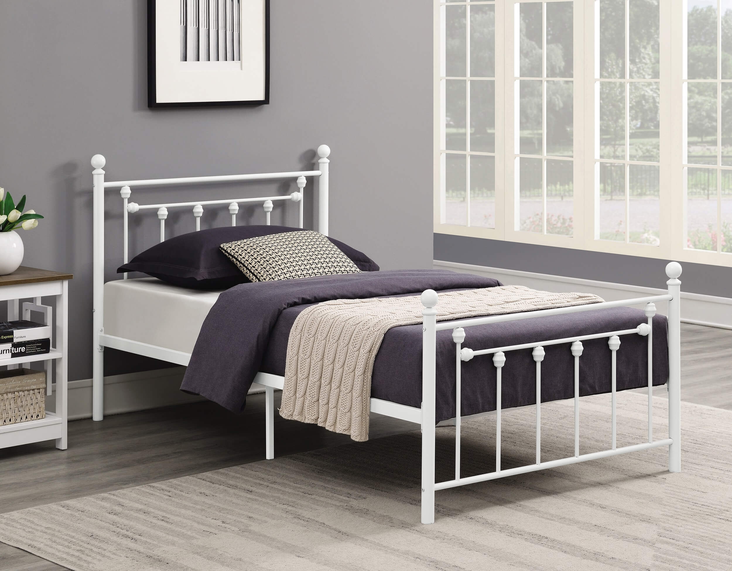 Canon Metal Slatted Headboard Platform Bed, Full Size