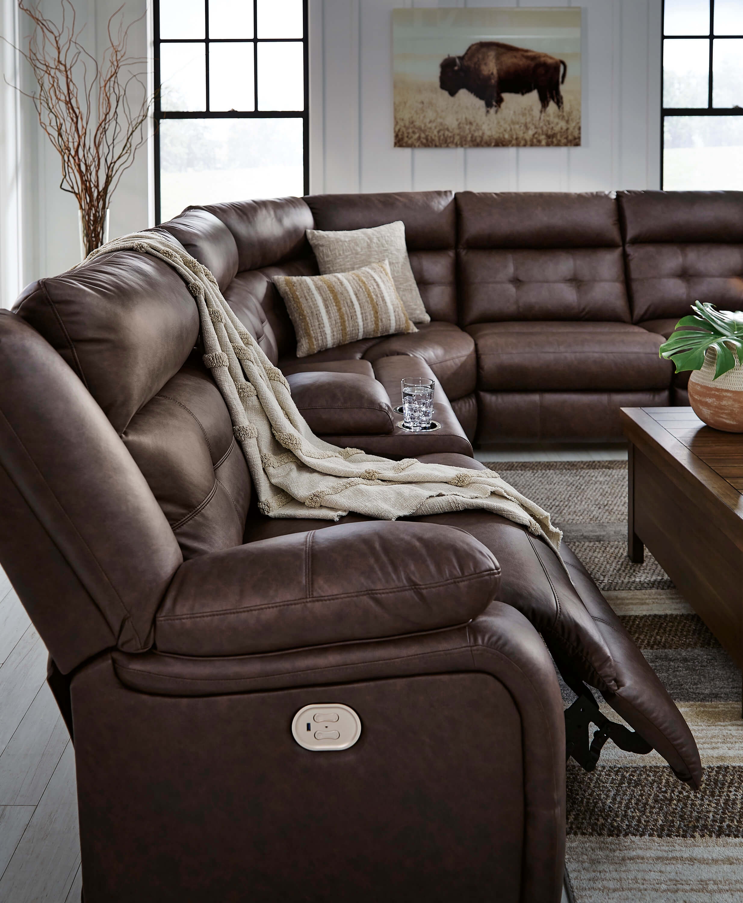 Punch Up 6-Piece Polyester/PU Power Reclining Sectional Sofa