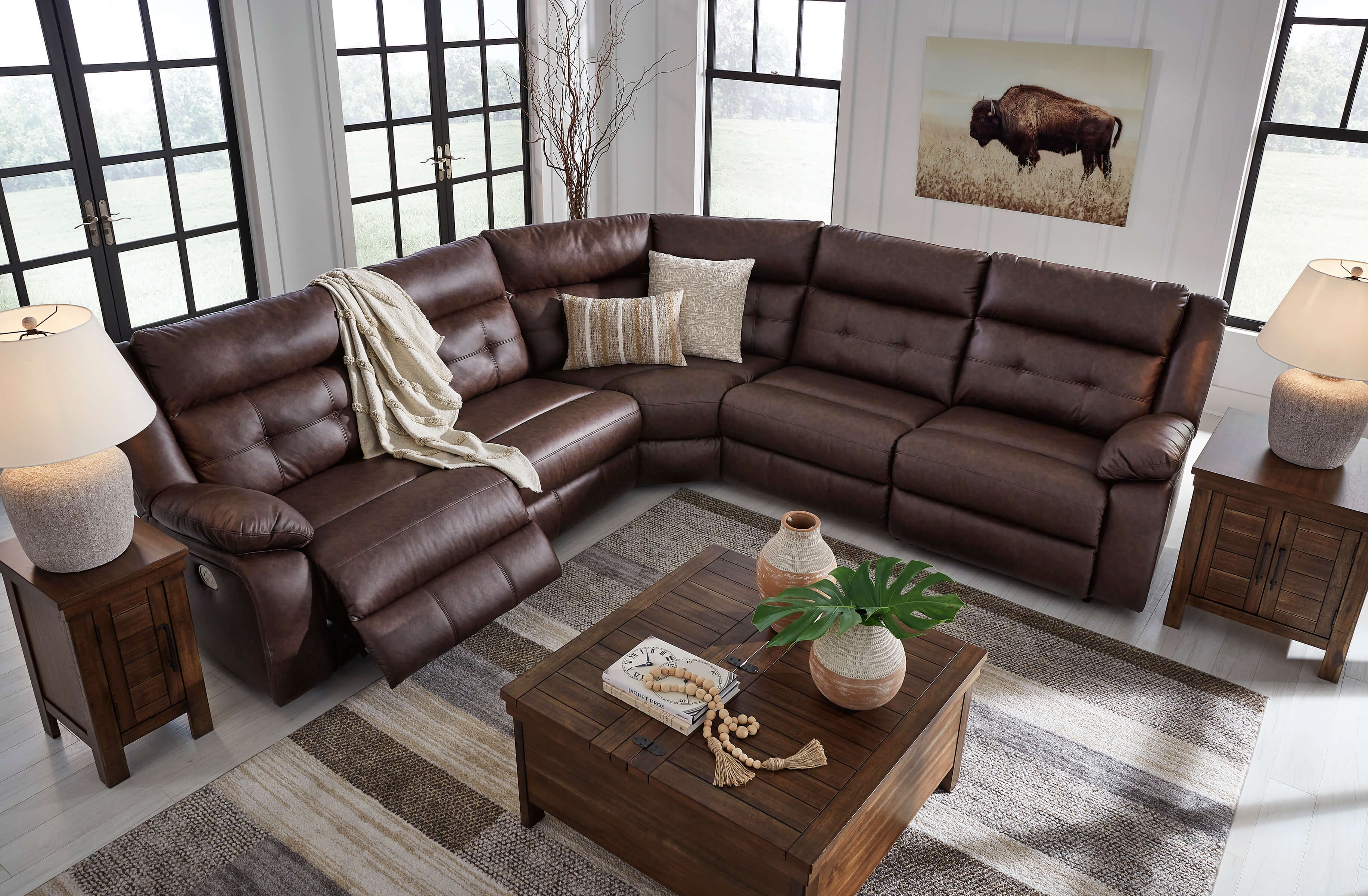 Punch Up Walnut Power Reclining Corner Sectional
