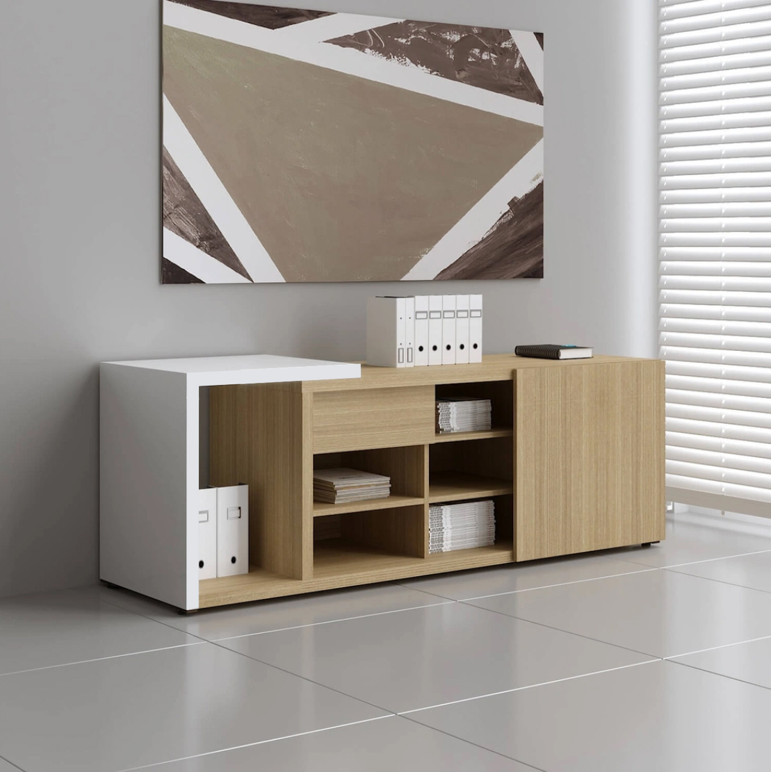 Mito Office Managerial Cabinet w/Lockable Drawer & Sliding Door