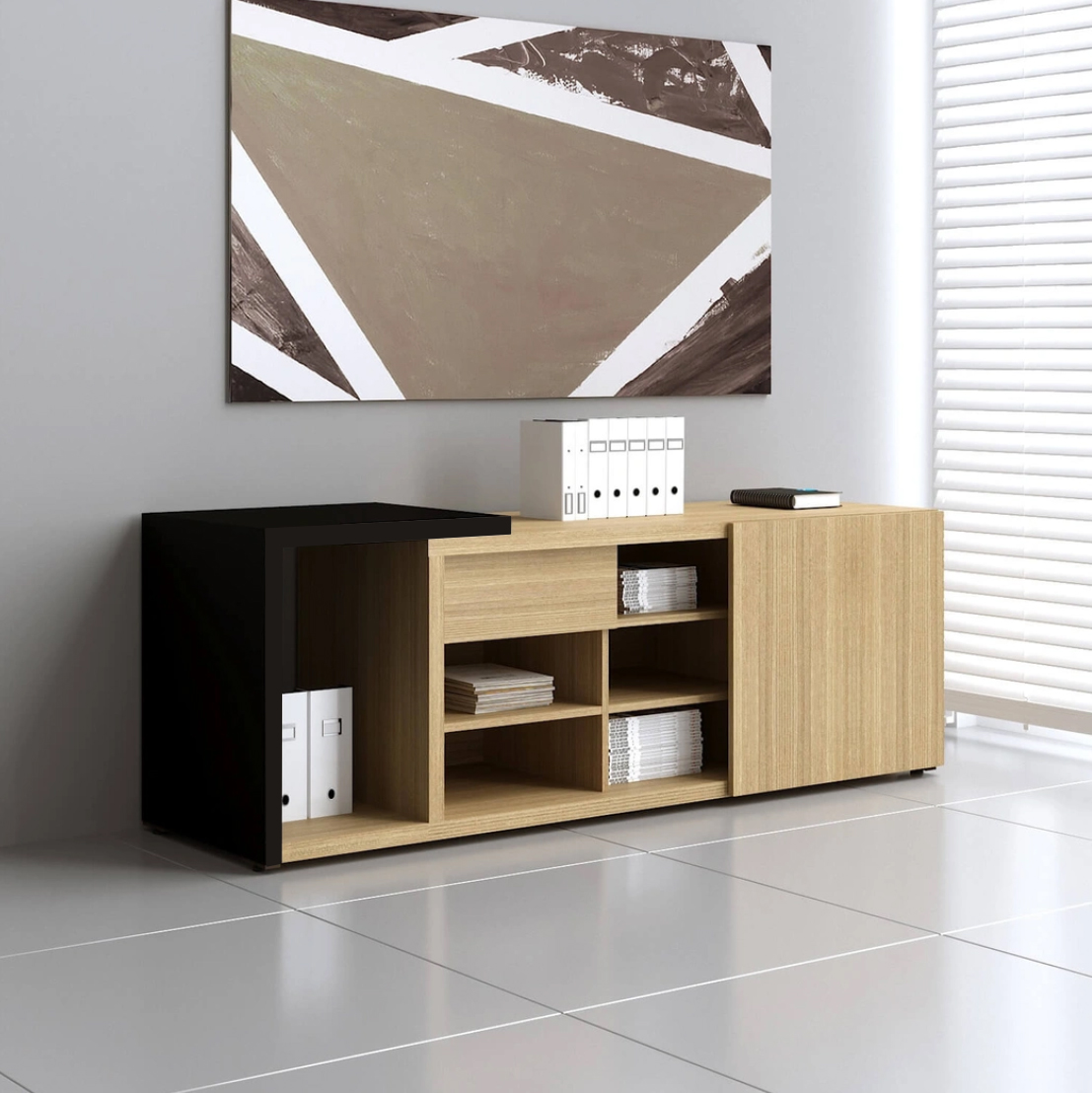 Mito Office Managerial Cabinet w/Lockable Drawer & Sliding Door