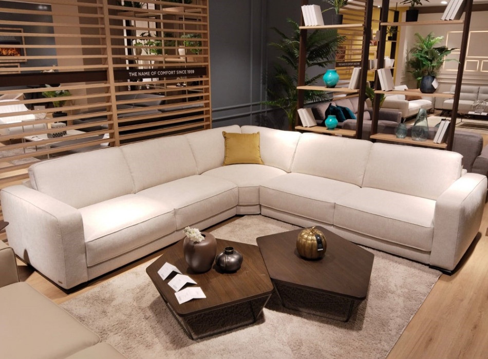 Boston Fabric/Leather L-Shaped Sectional Sofa