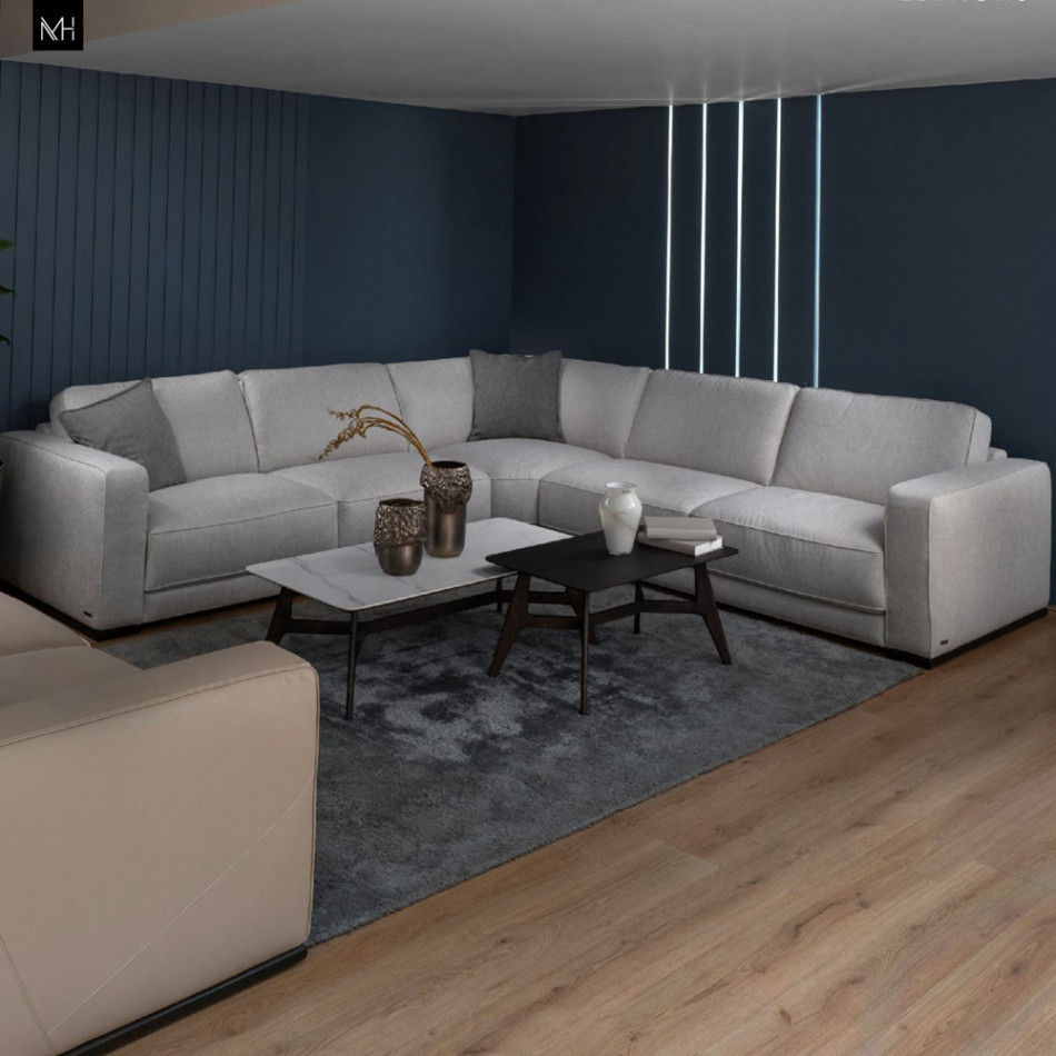Boston Fabric/Leather L-Shaped Sectional Sofa