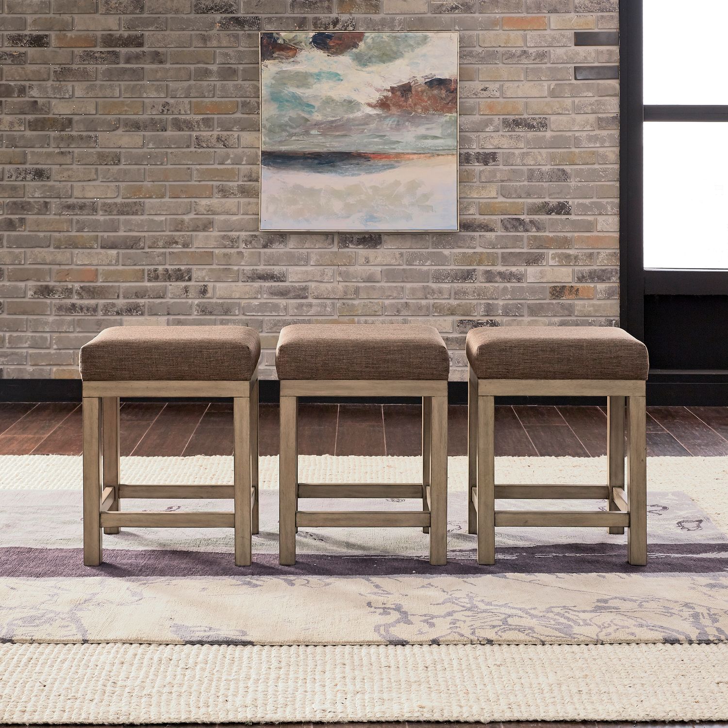 Sun Valley Tweed Fabric Console Stools, Set of 3