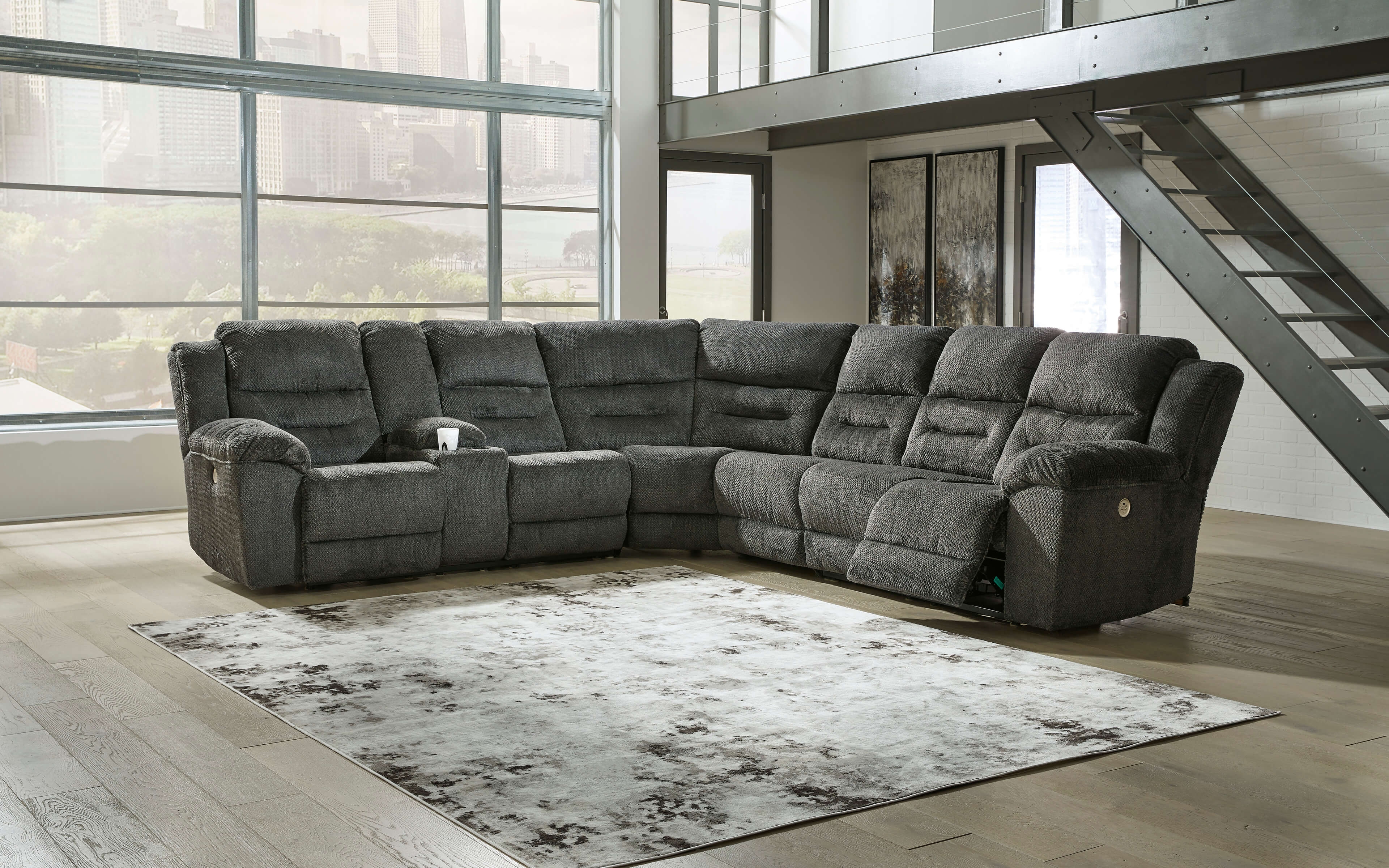 Nettington 4-Piece Polyester Power Reclining Sectional Sofa, Left Arm Facing