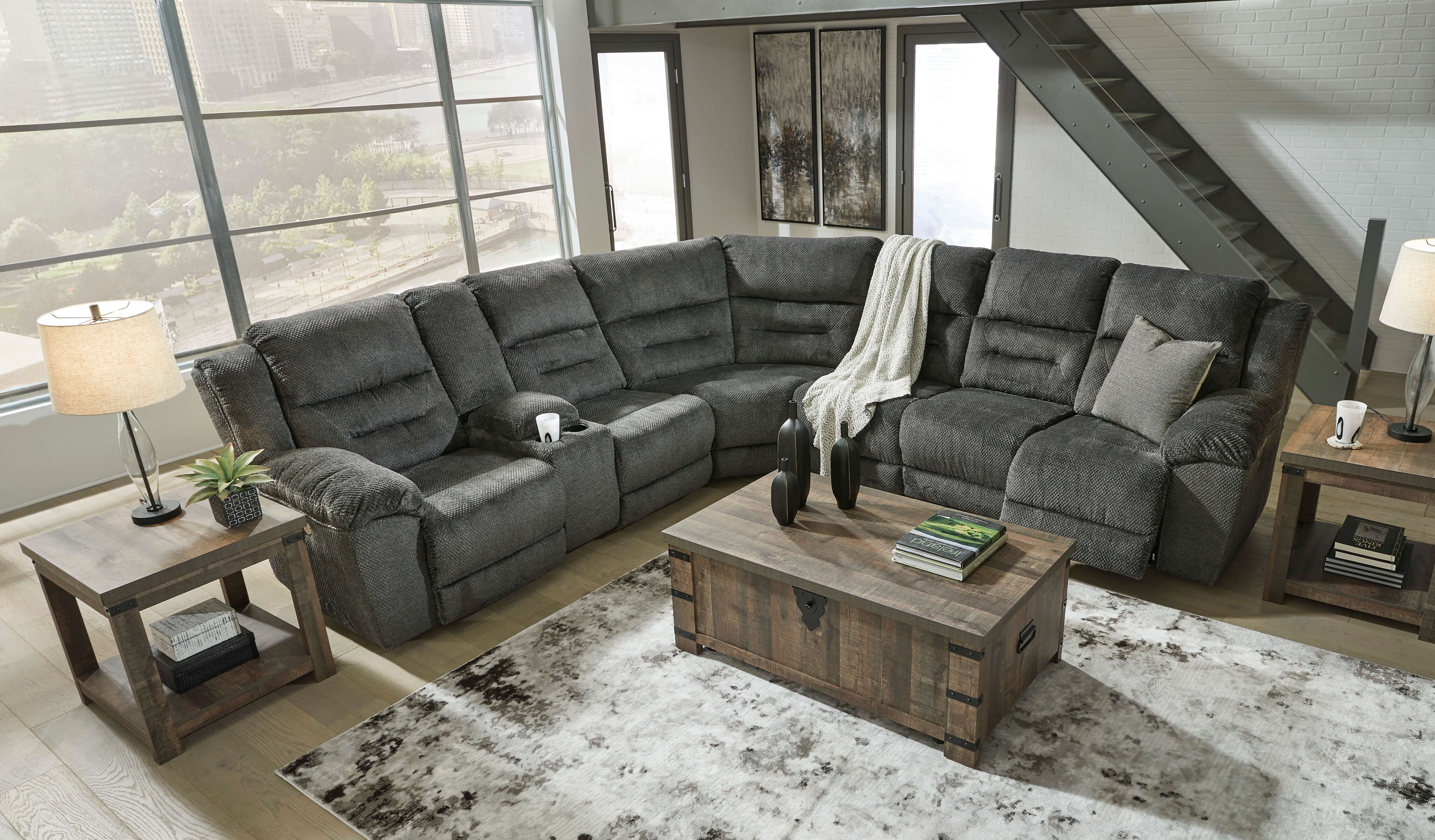 Nettington 4-Piece Polyester Power Reclining Sectional Sofa, Left Arm Facing
