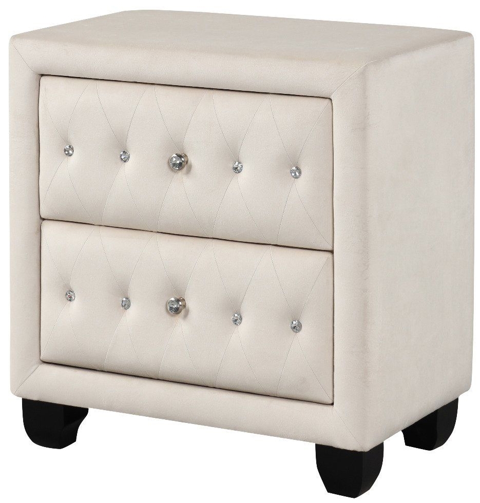 Pemberly Row Crystal Tufted Modern 2-Drawer Nightstand
