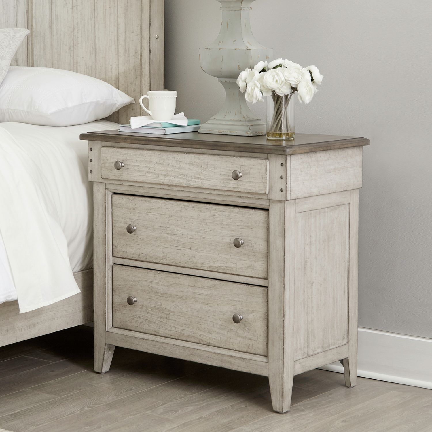 Ivy Hollow Wood 3-Drawer Bedside Chest w/Charging Station