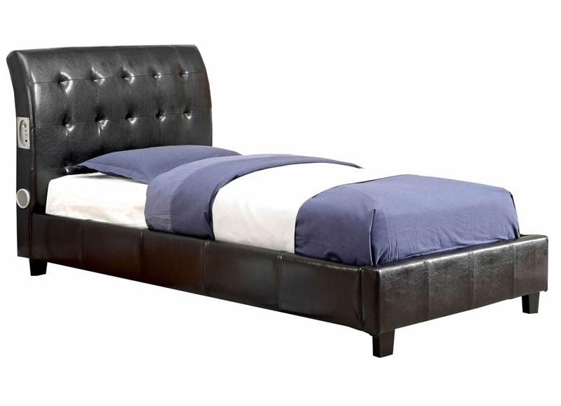 Hendrik Leatherette/Wood Tufted Platform Bed w/Speakers