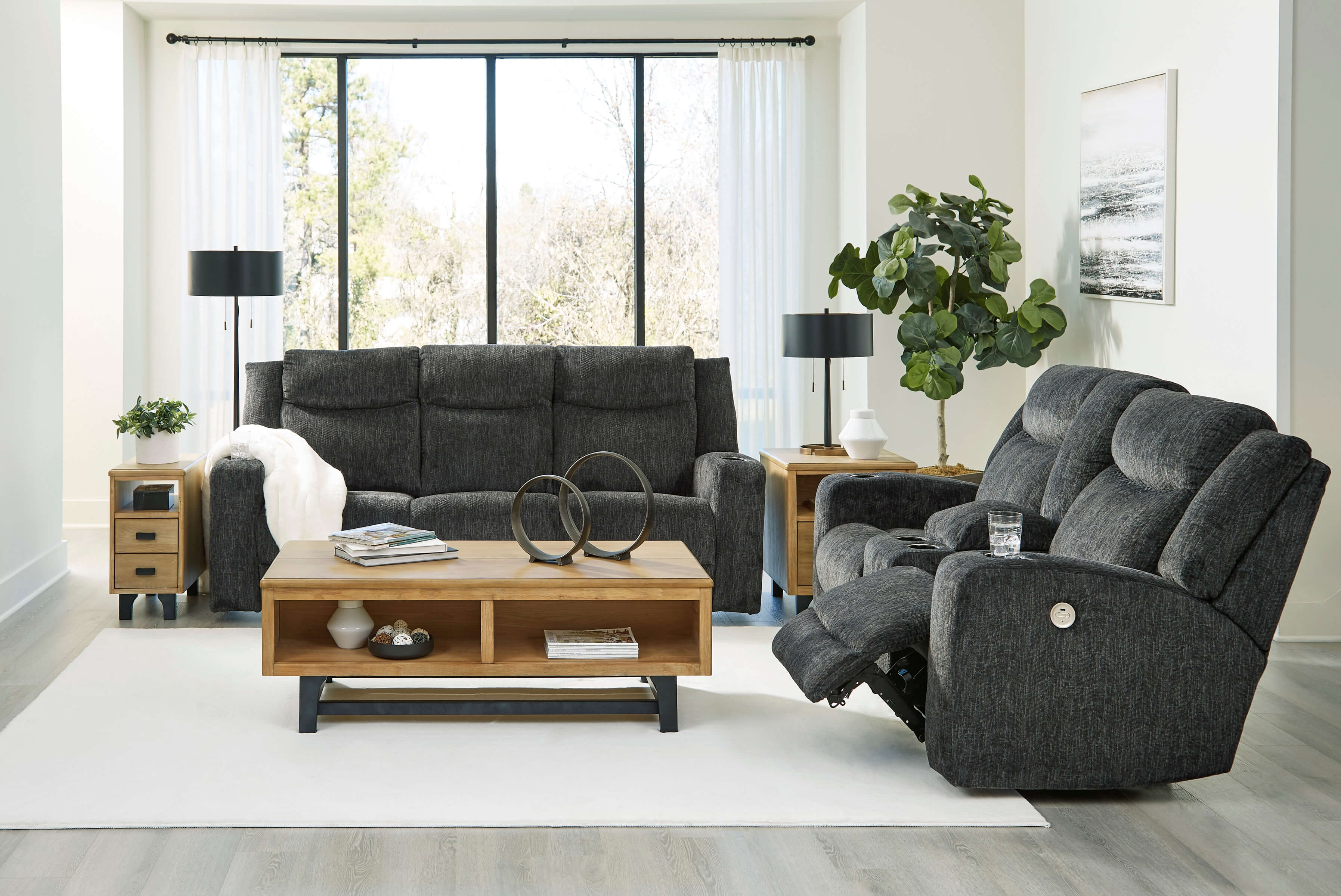 Ashley Martinglenn Reclining Sofa with Drop Down Table