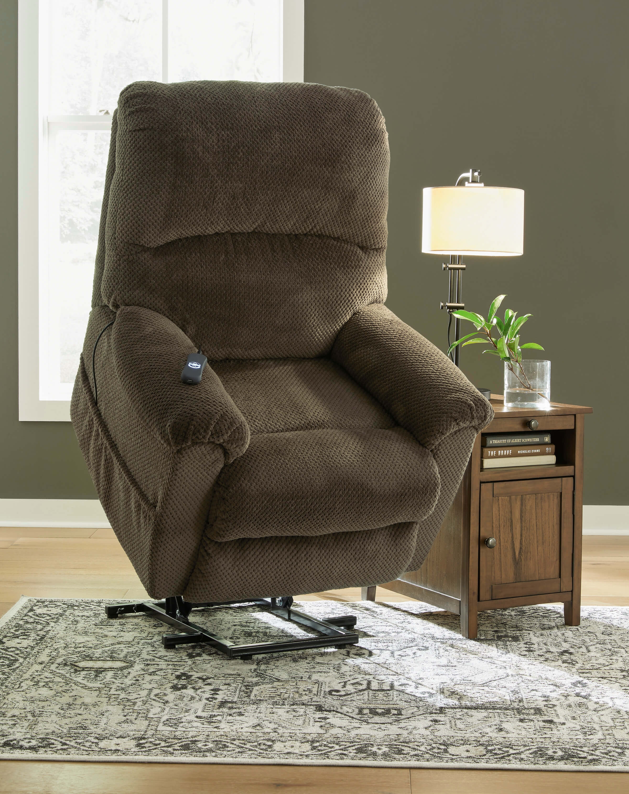 Shadowboxer Chocolate Fabric Lift Recliner Chair