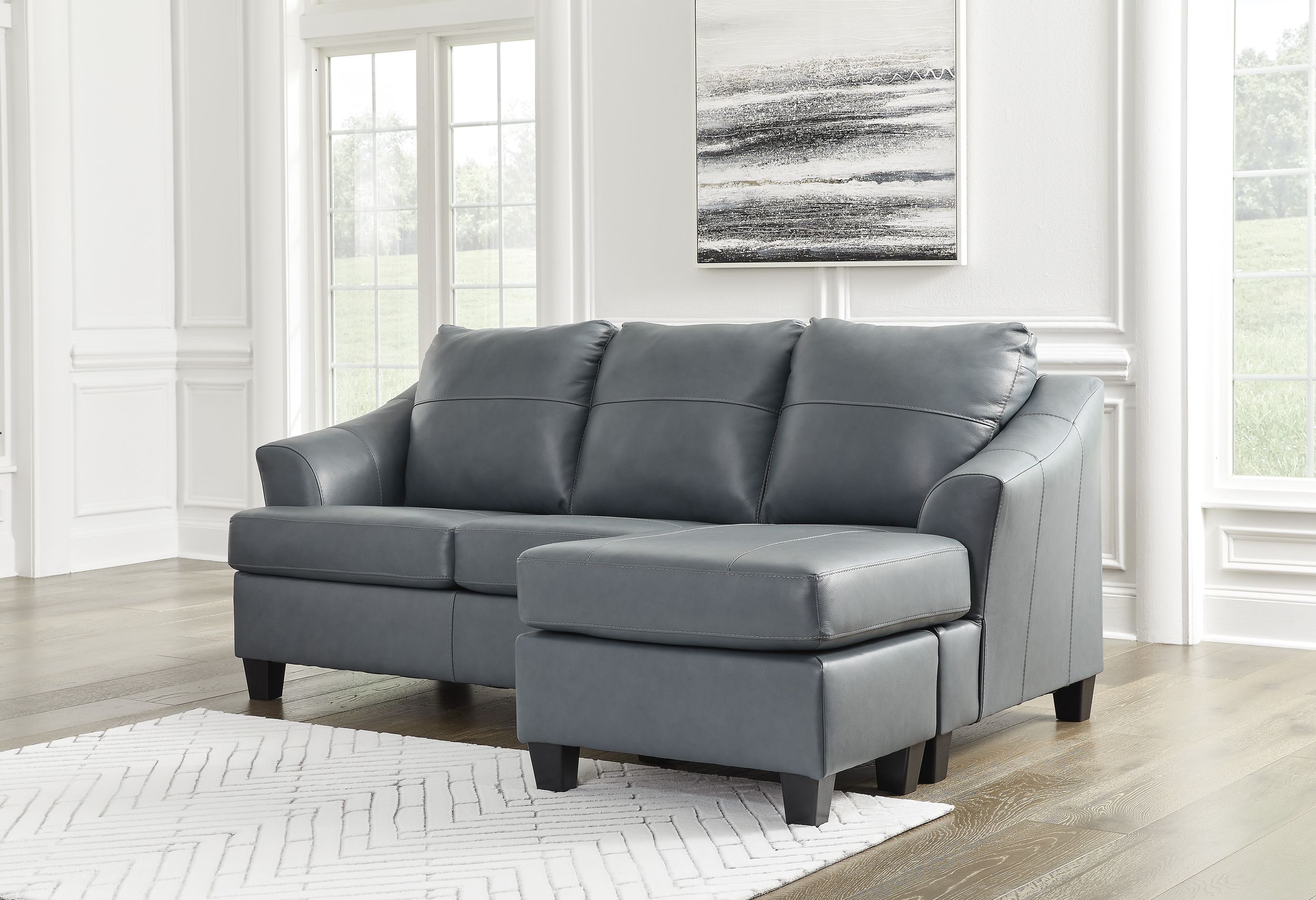 Genoa Steel Leather Sofa with Chaise | Contemporary Gray