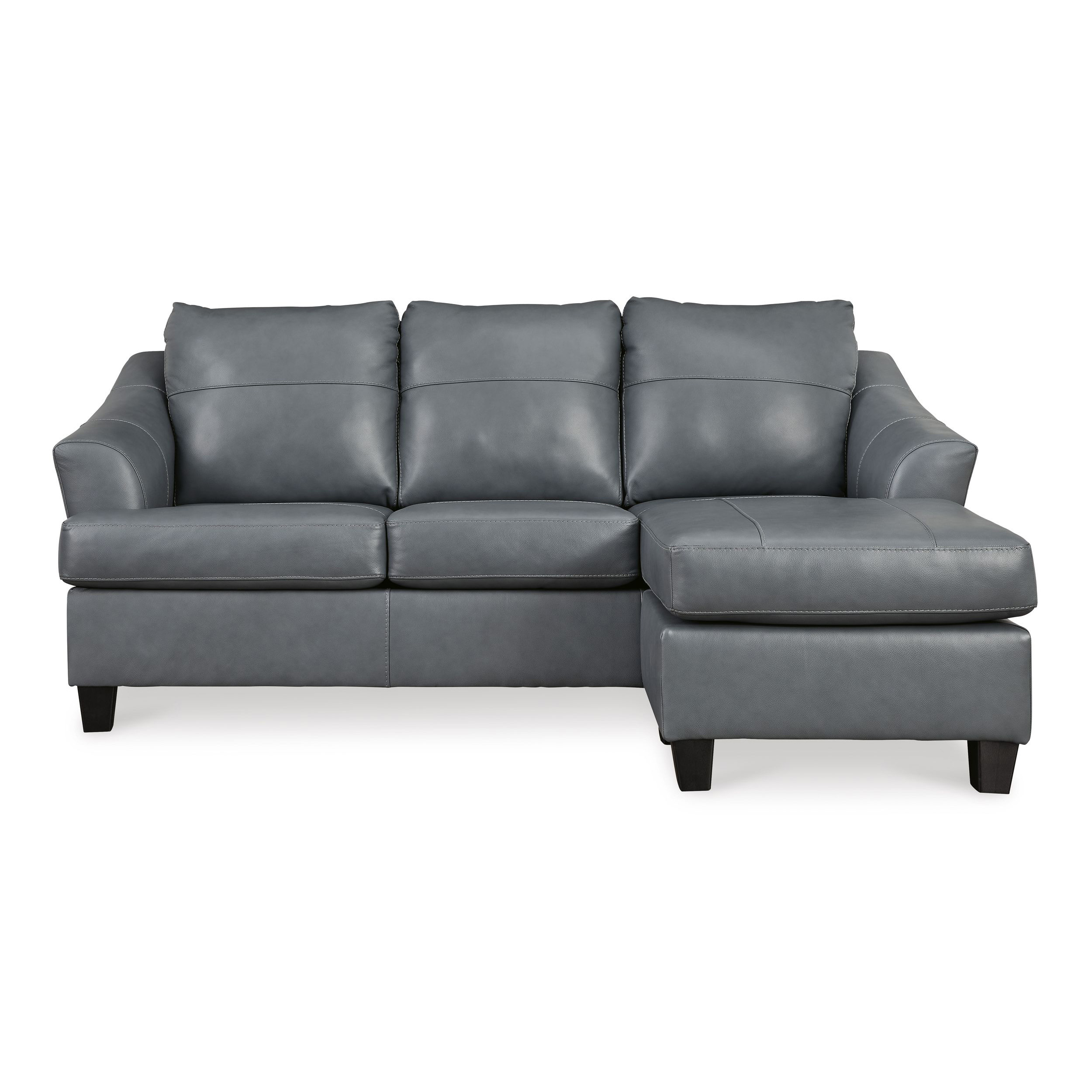Genoa Steel Leather Sofa with Chaise | Contemporary Gray