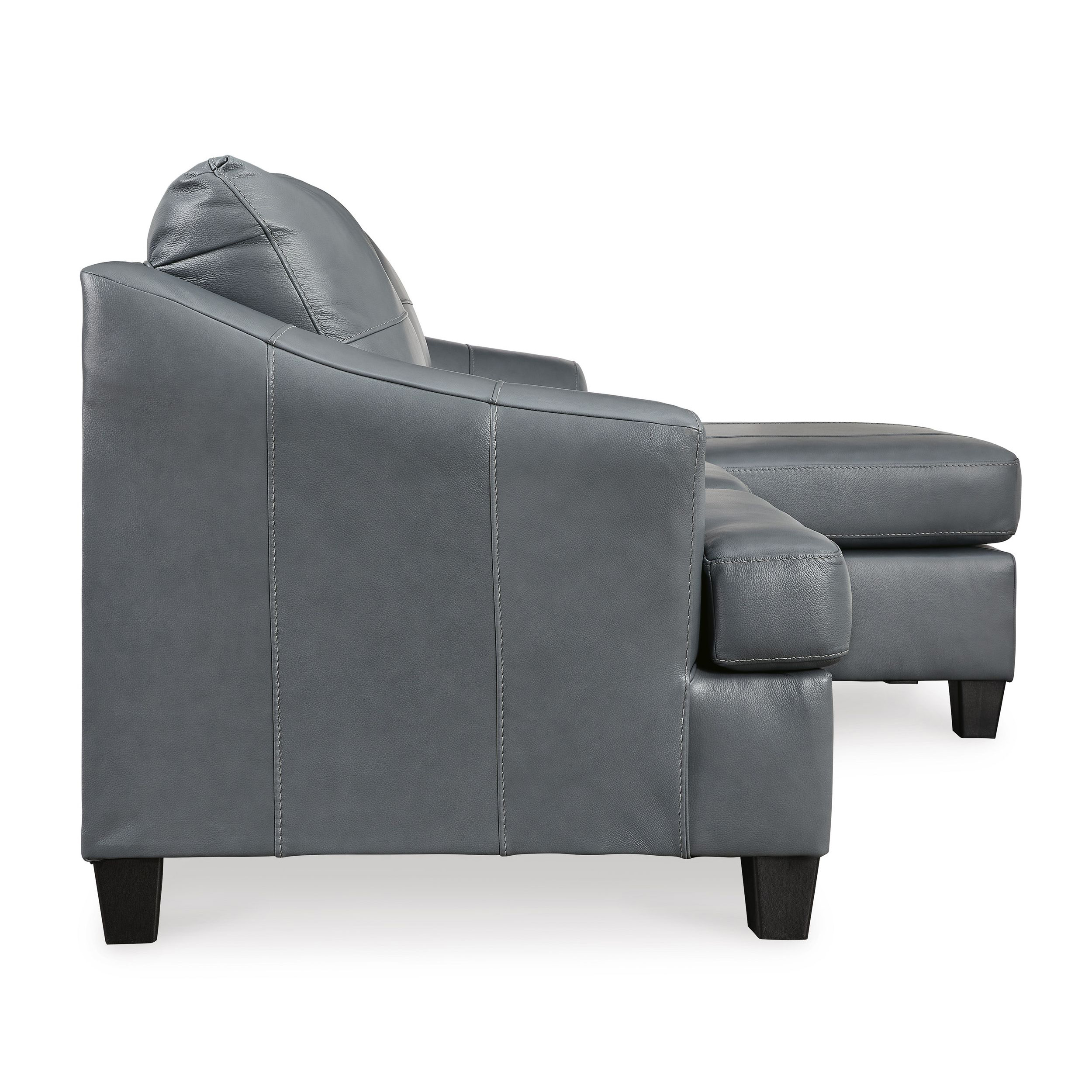 Genoa Steel Leather Sofa with Chaise | Contemporary Gray