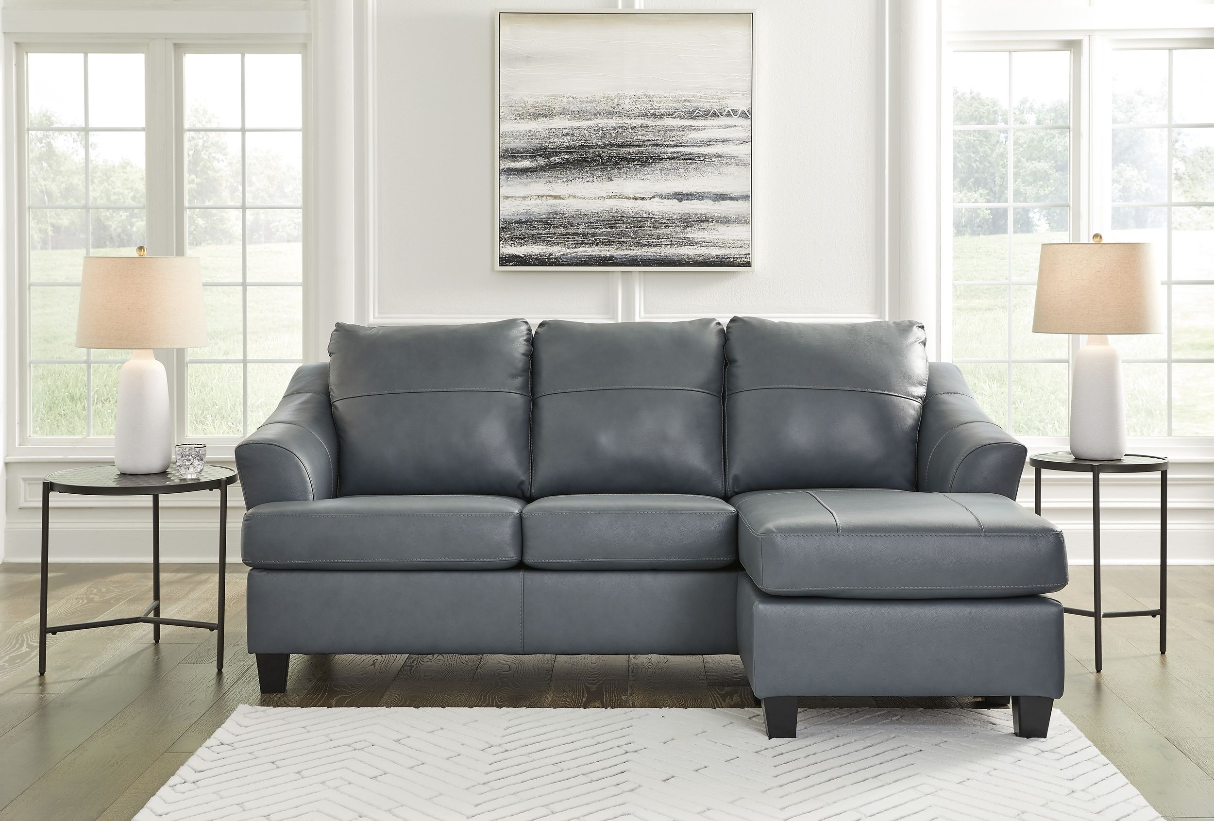 Genoa Steel Leather Sofa with Chaise | Contemporary Gray