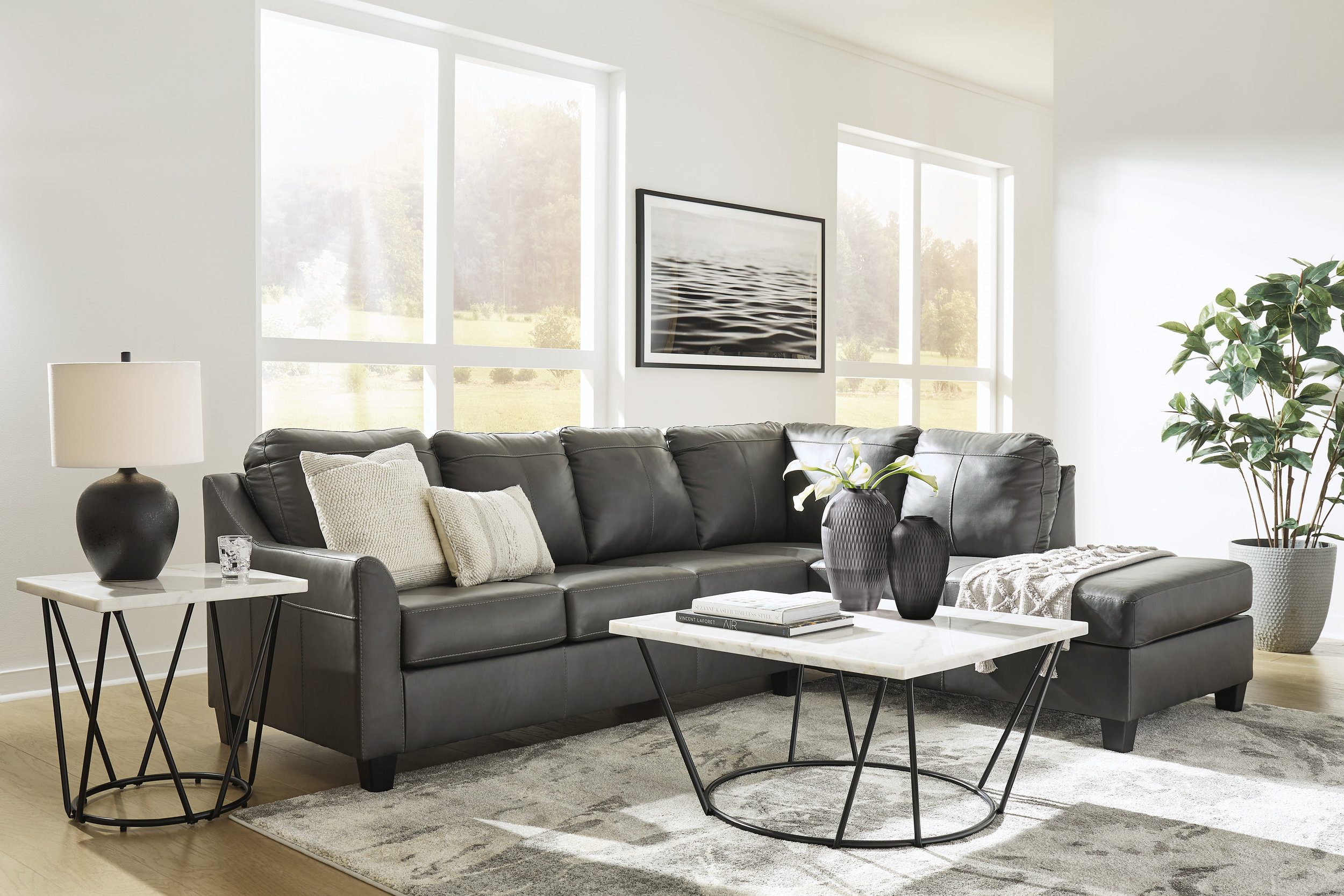 Valderno L-Shaped Leather 2-Piece Sectional with RAF Chaise