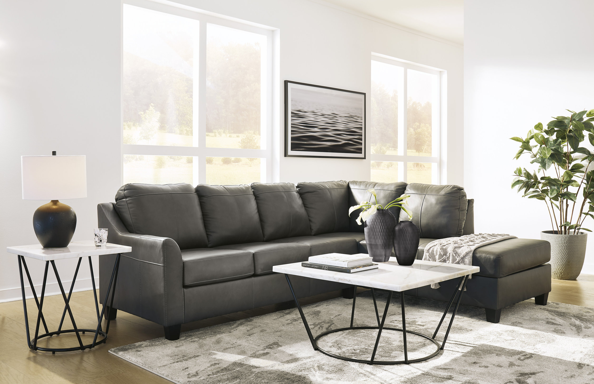 Valderno L-Shaped Leather 2-Piece Sectional with RAF Chaise