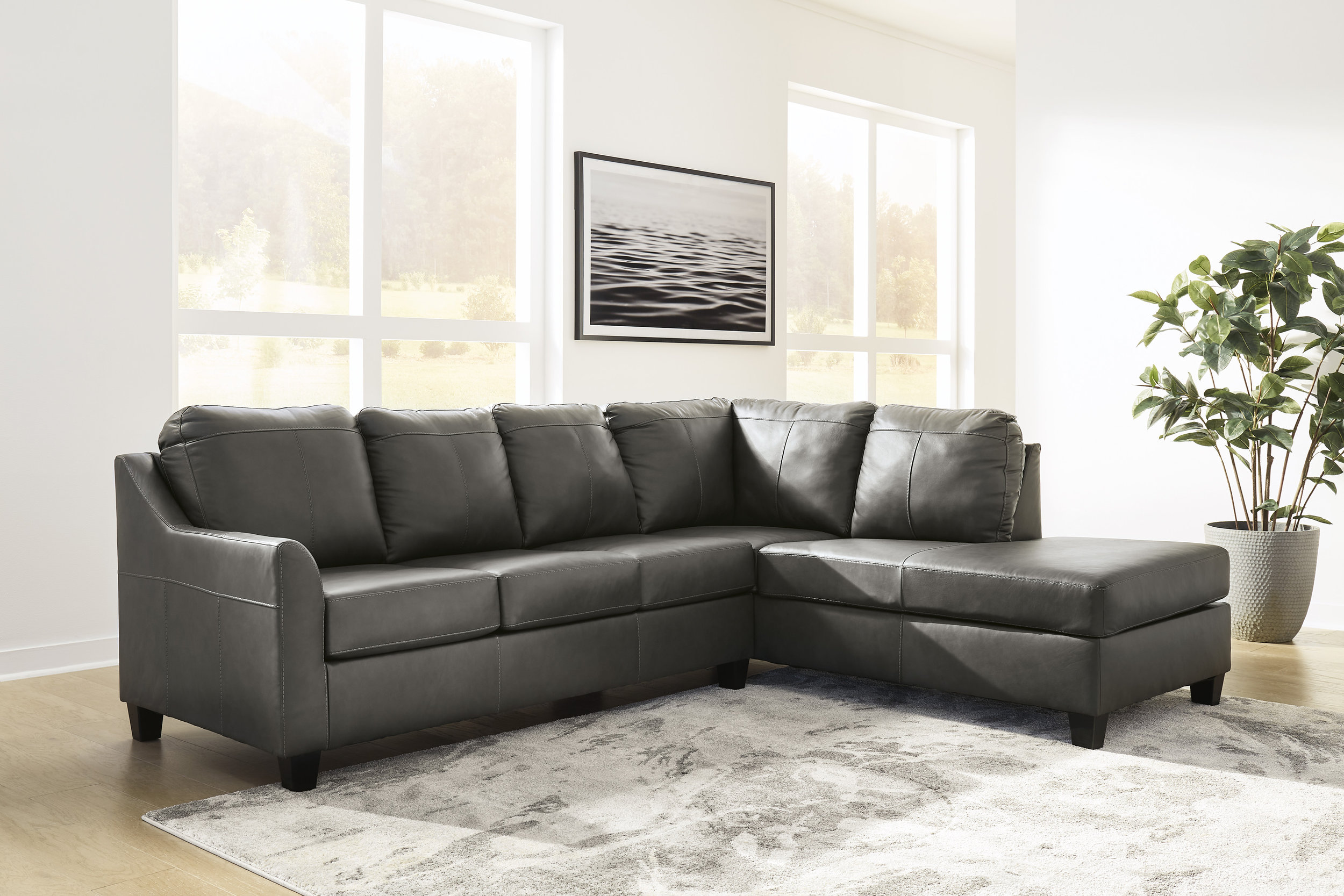 Valderno L-Shaped Leather 2-Piece Sectional with RAF Chaise