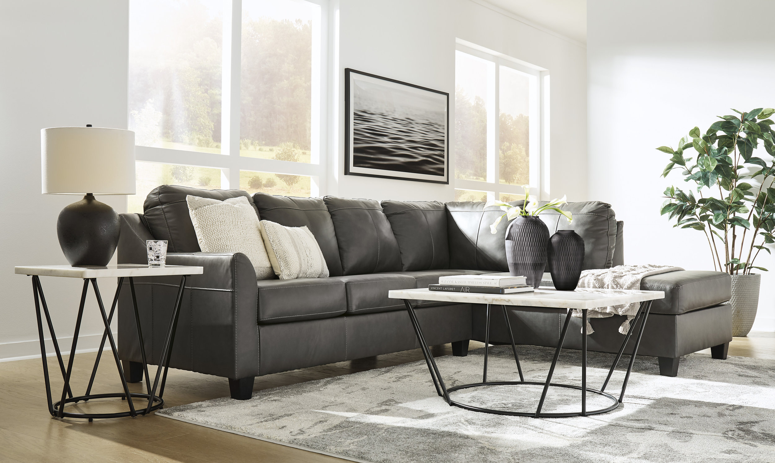 Valderno L-Shaped Leather 2-Piece Sectional with RAF Chaise