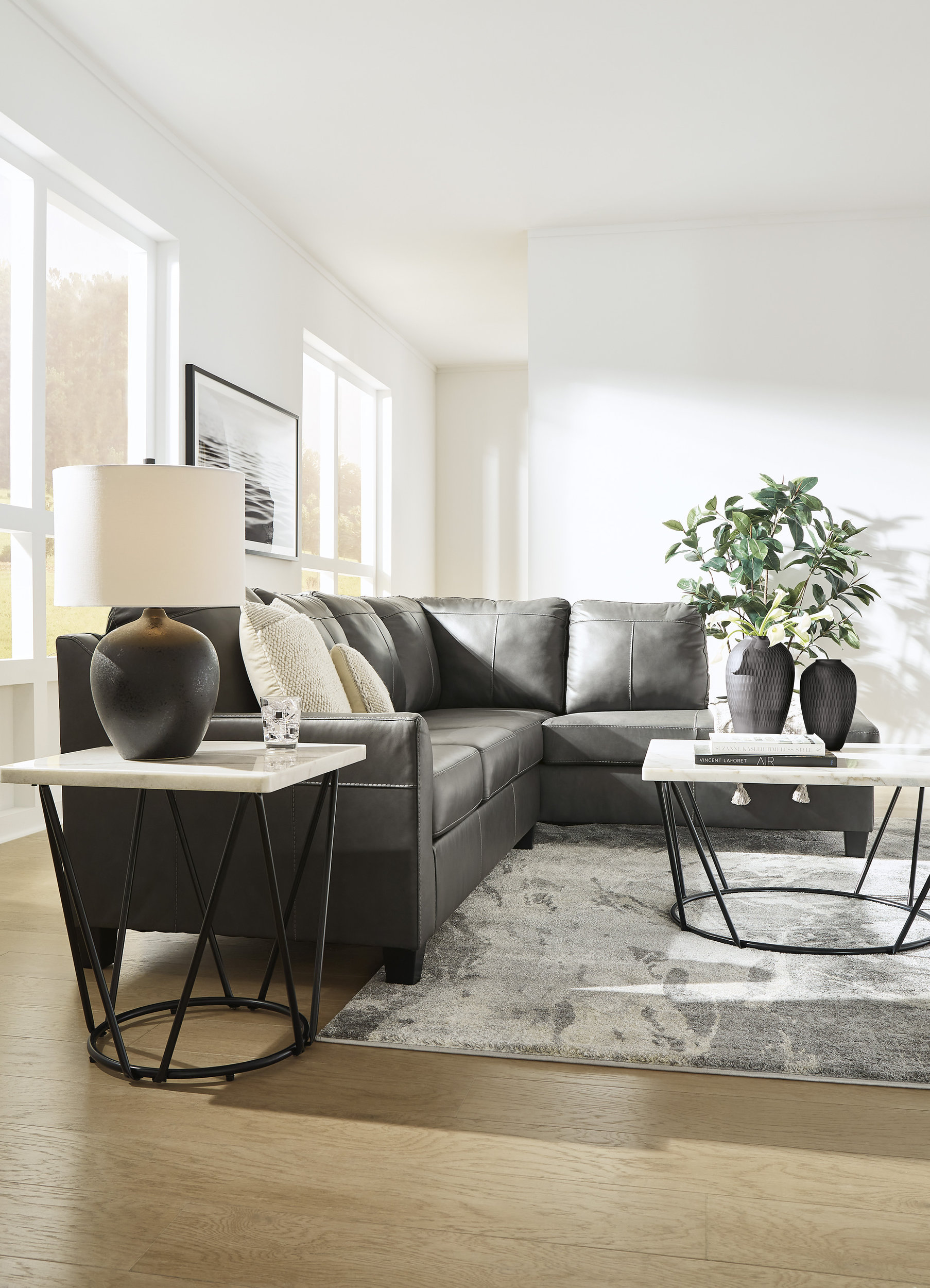 Valderno L-Shaped Leather 2-Piece Sectional with RAF Chaise