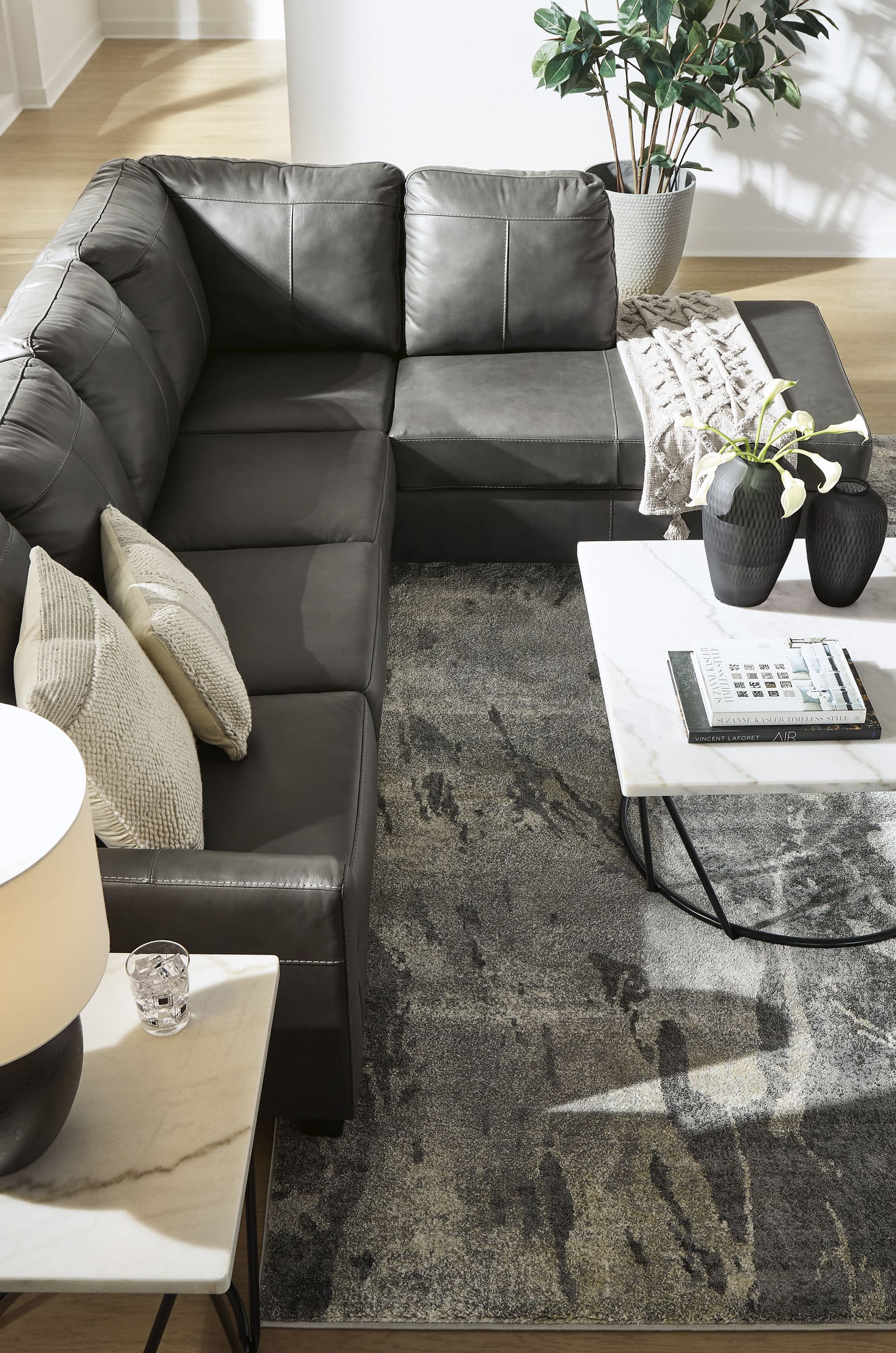 Valderno L-Shaped Leather 2-Piece Sectional with RAF Chaise