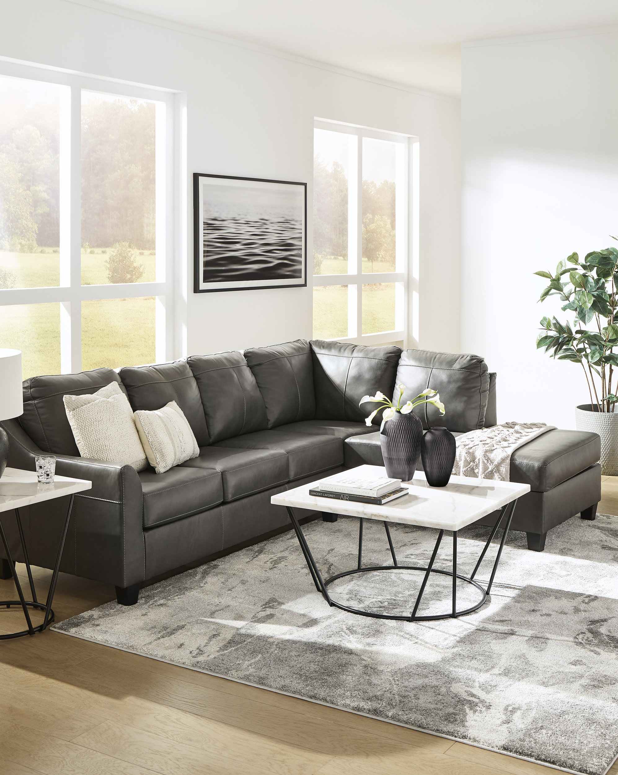 Valderno L-Shaped Leather 2-Piece Sectional with RAF Chaise