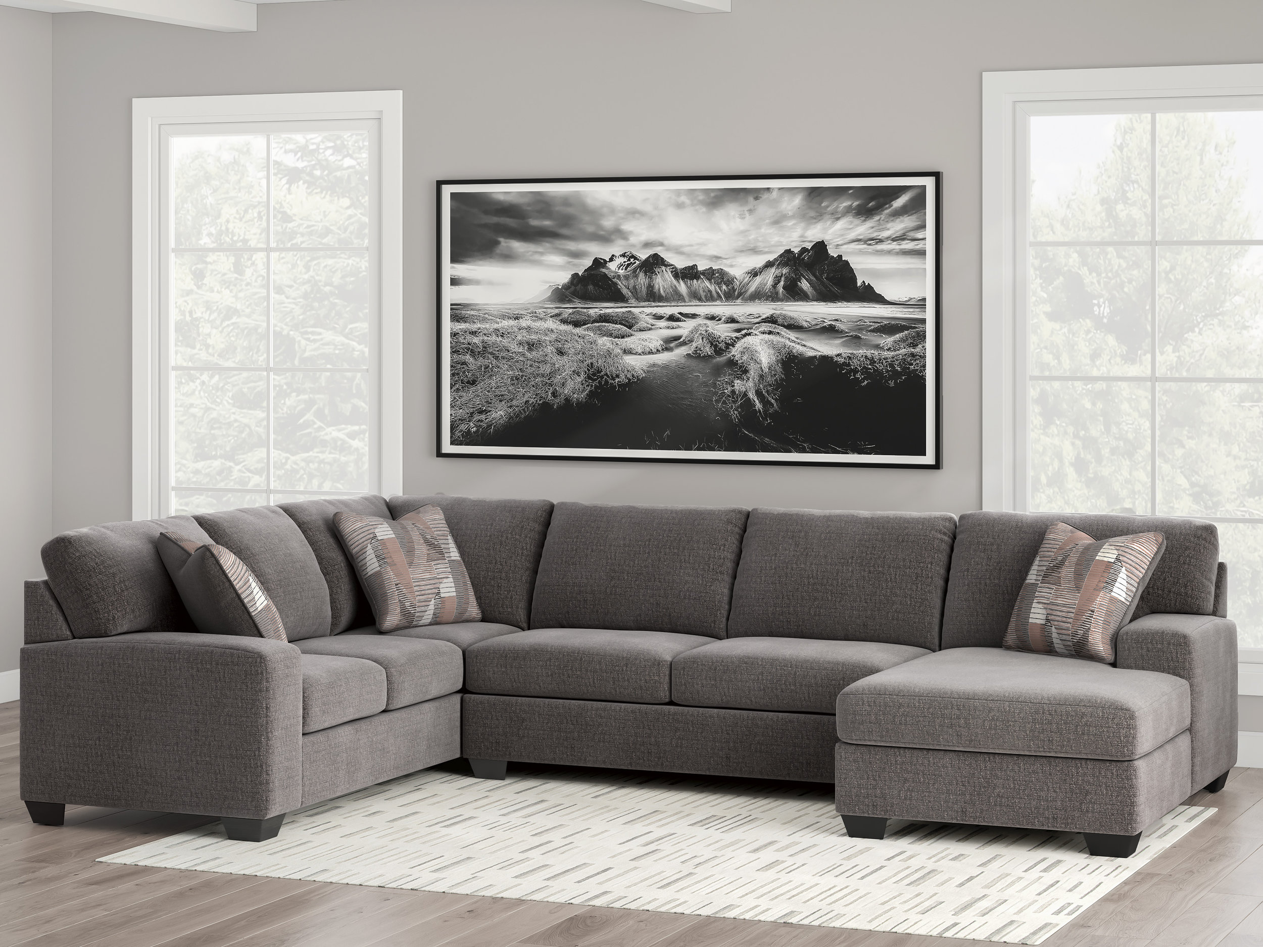 Newellen Fabric 3-Piece Sectional Sofa w/Right Chaise