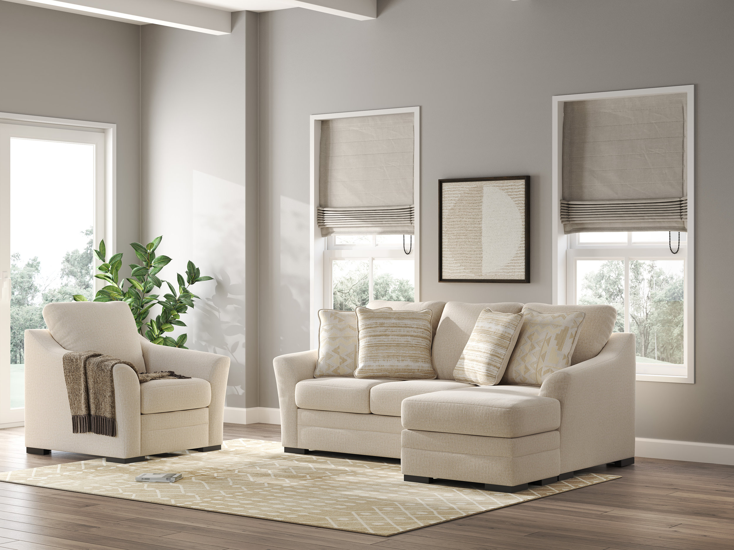 Lango Fabric L-Shaped Sectional Sofa w/Right Arm Chaise Facing