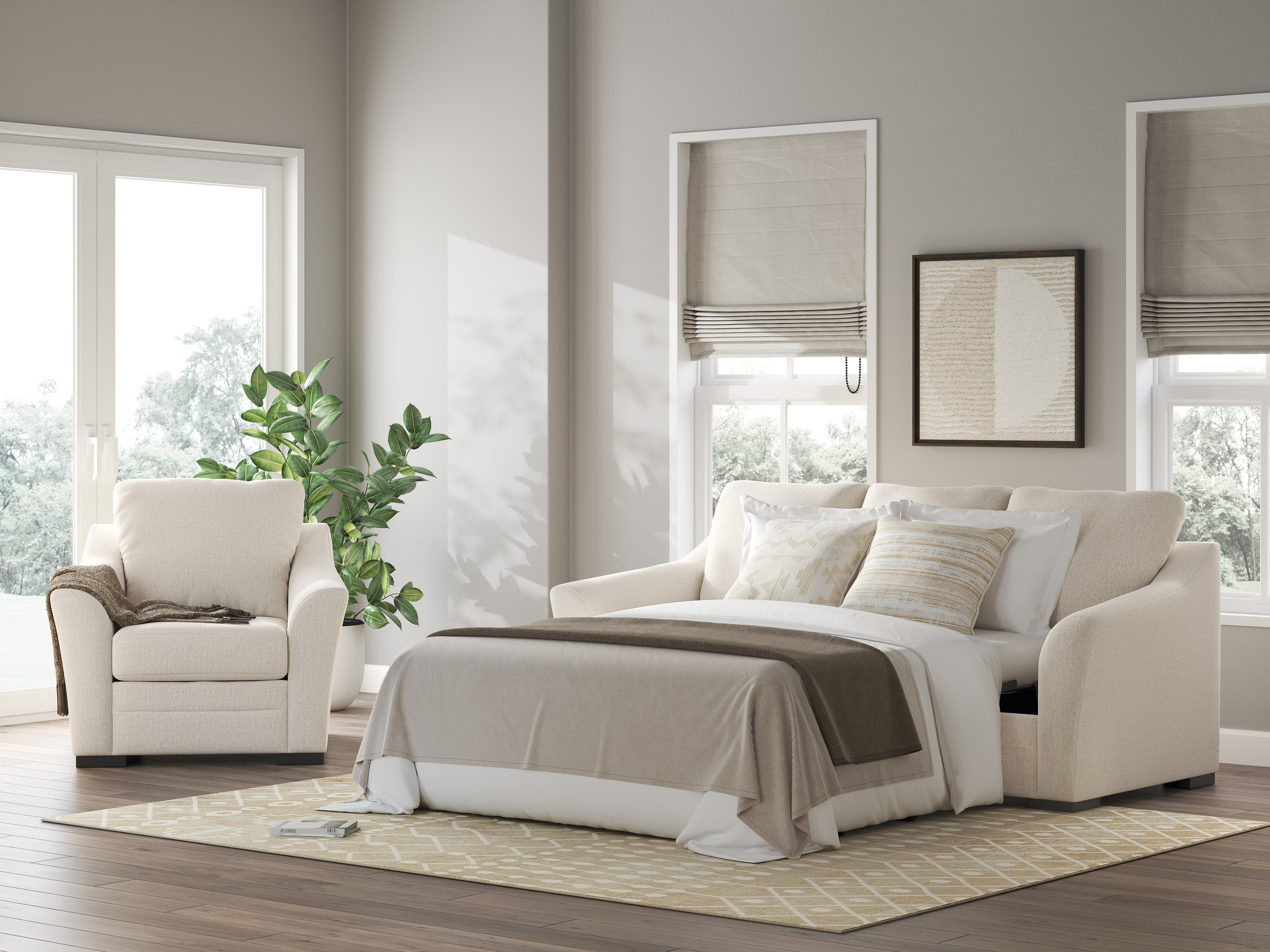 Lango Fabric L-Shaped Sectional Sofa w/Right Hand Chaise Facing & Queen Size Sleeper