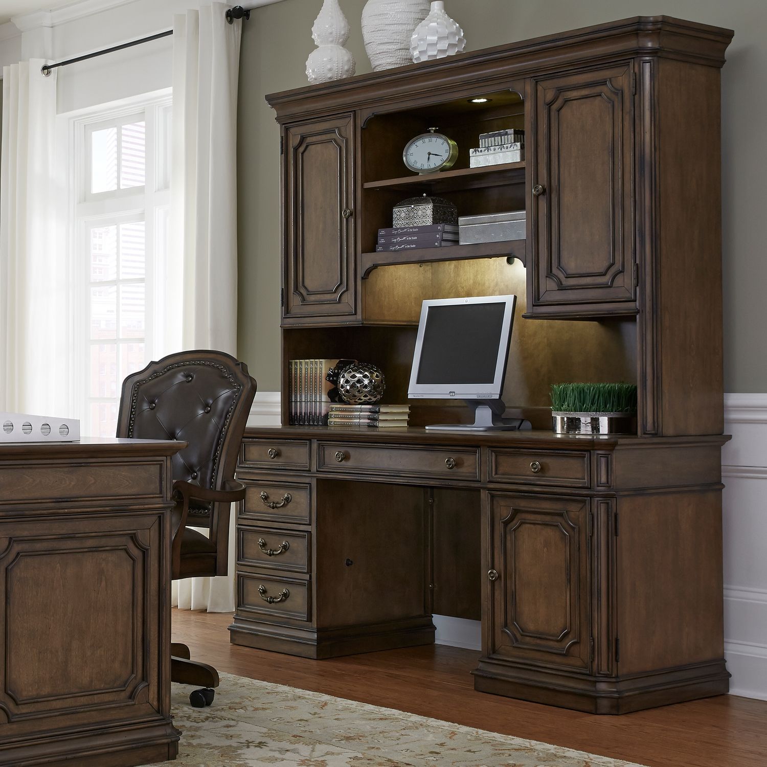 Amelia Wood 6-Drawer 2-Door Jr Executive Credenza Set