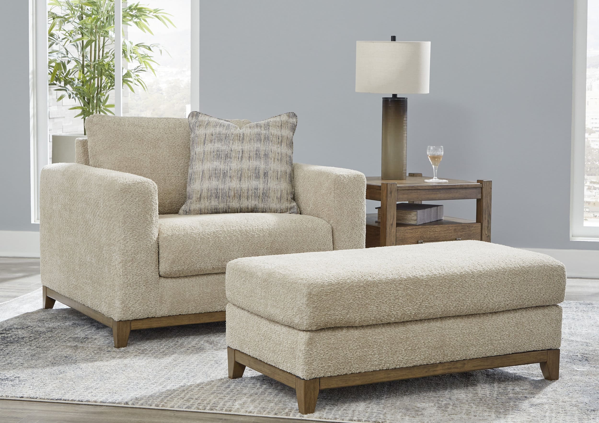 Rawcliffe 40" Square Oversized Accent Ottoman - Parchment Cream Textured Polyester