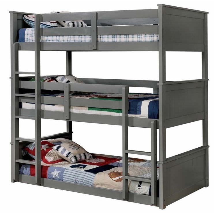 Therese Wood Triple Decker Bunk Bed, Twin Size