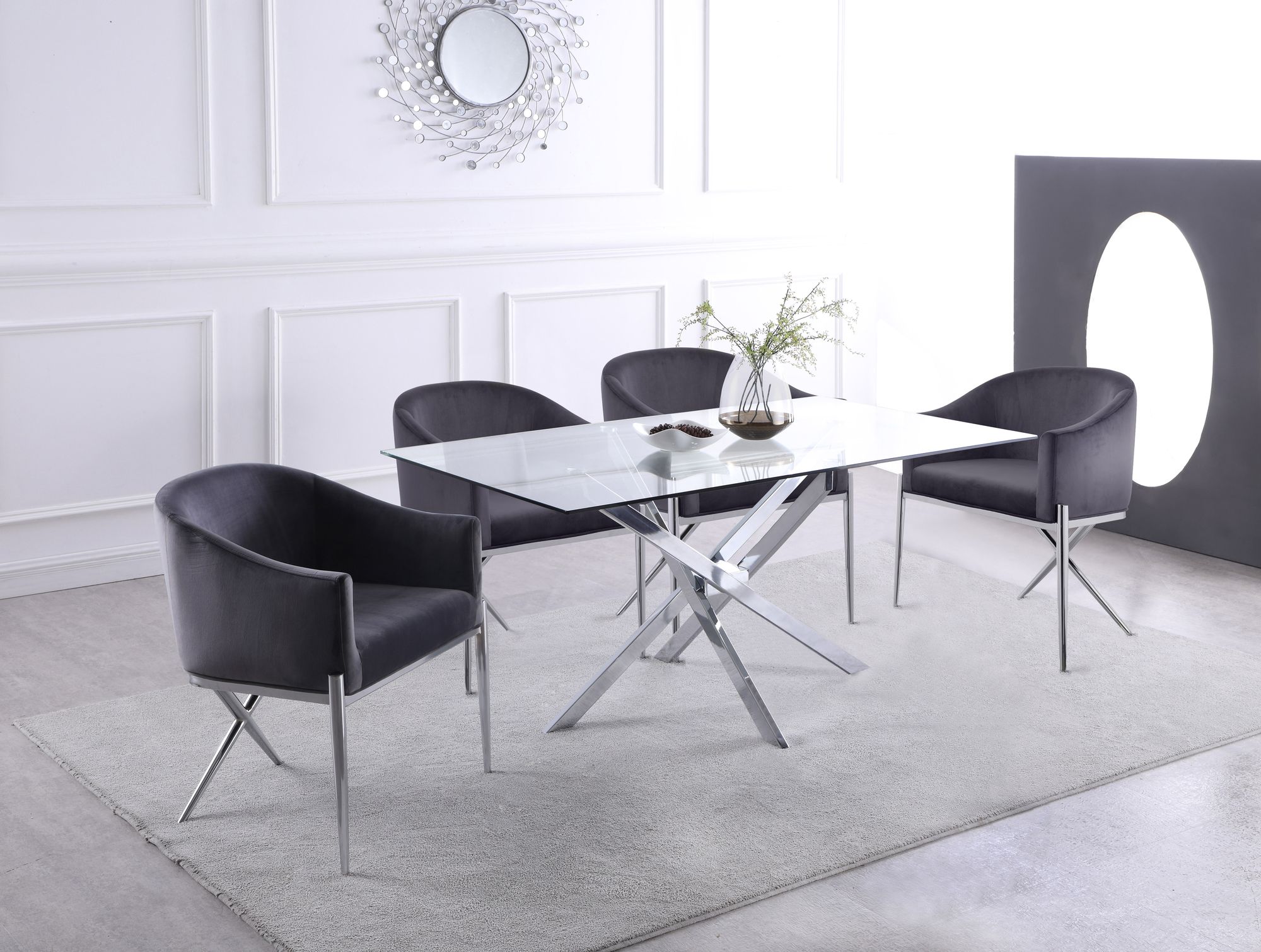 Xander 60" Rectangular Glass Dining Table with Chrome Metal Base