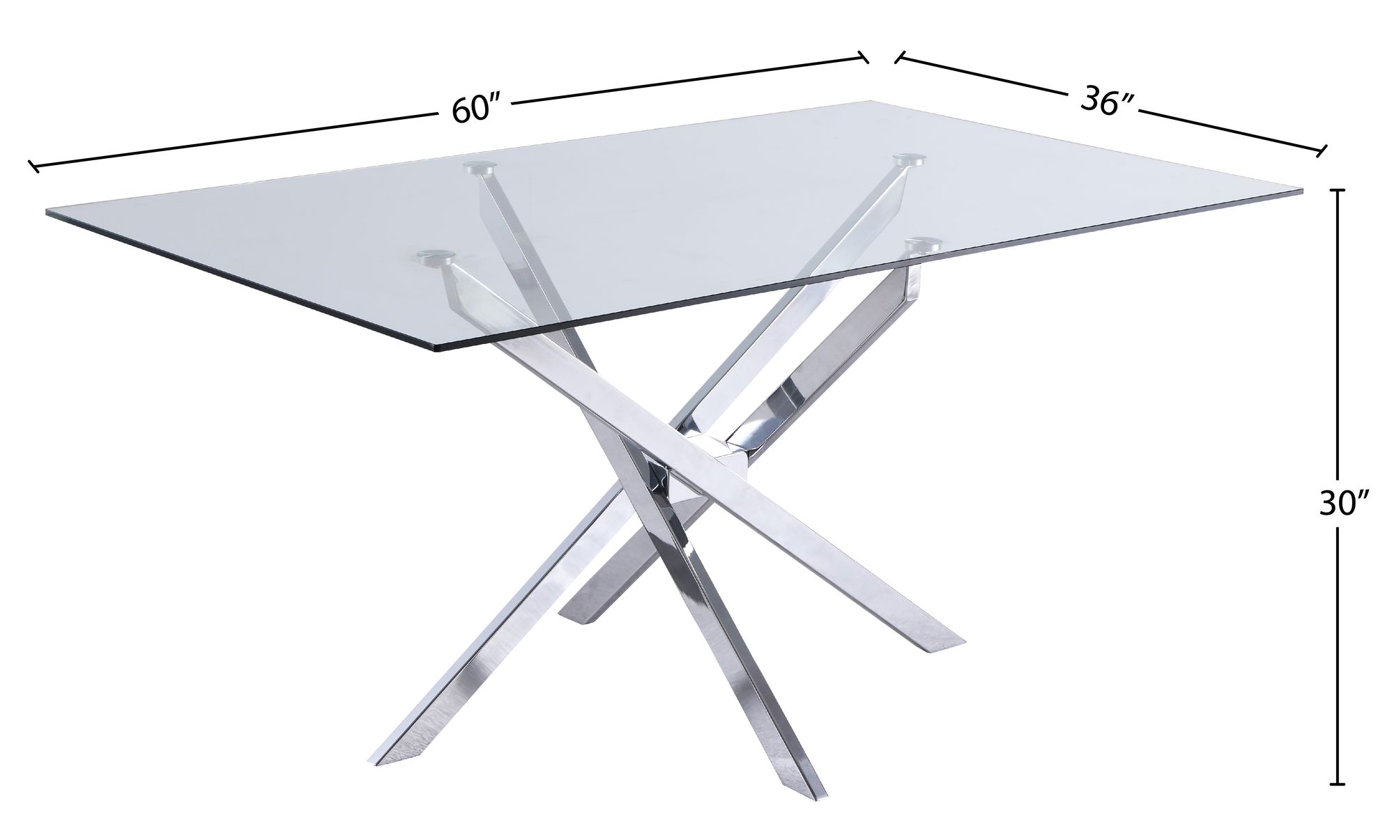 Xander 60" Rectangular Glass Dining Table with Chrome Metal Base