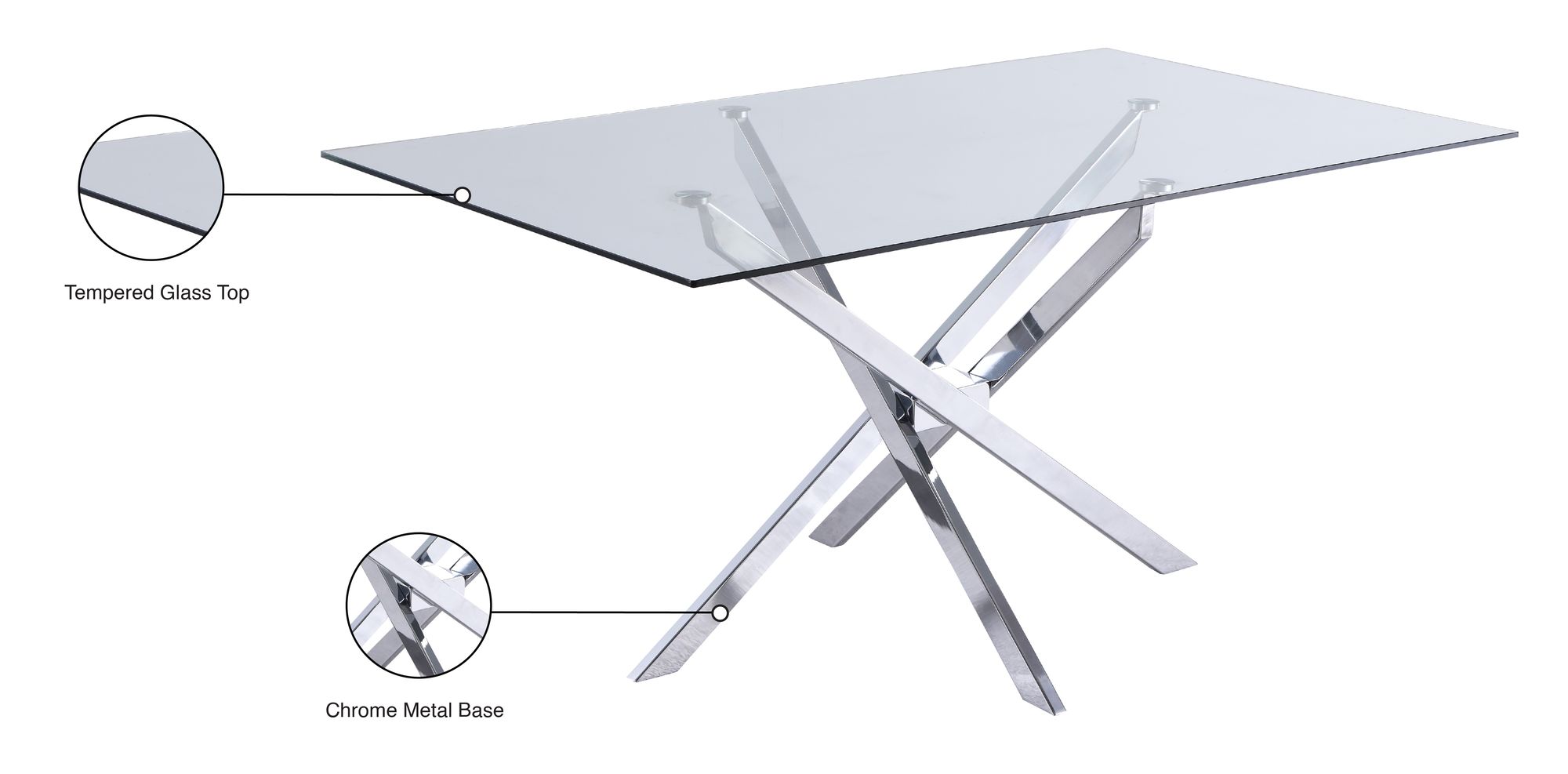 Xander 60" Rectangular Glass Dining Table with Chrome Metal Base