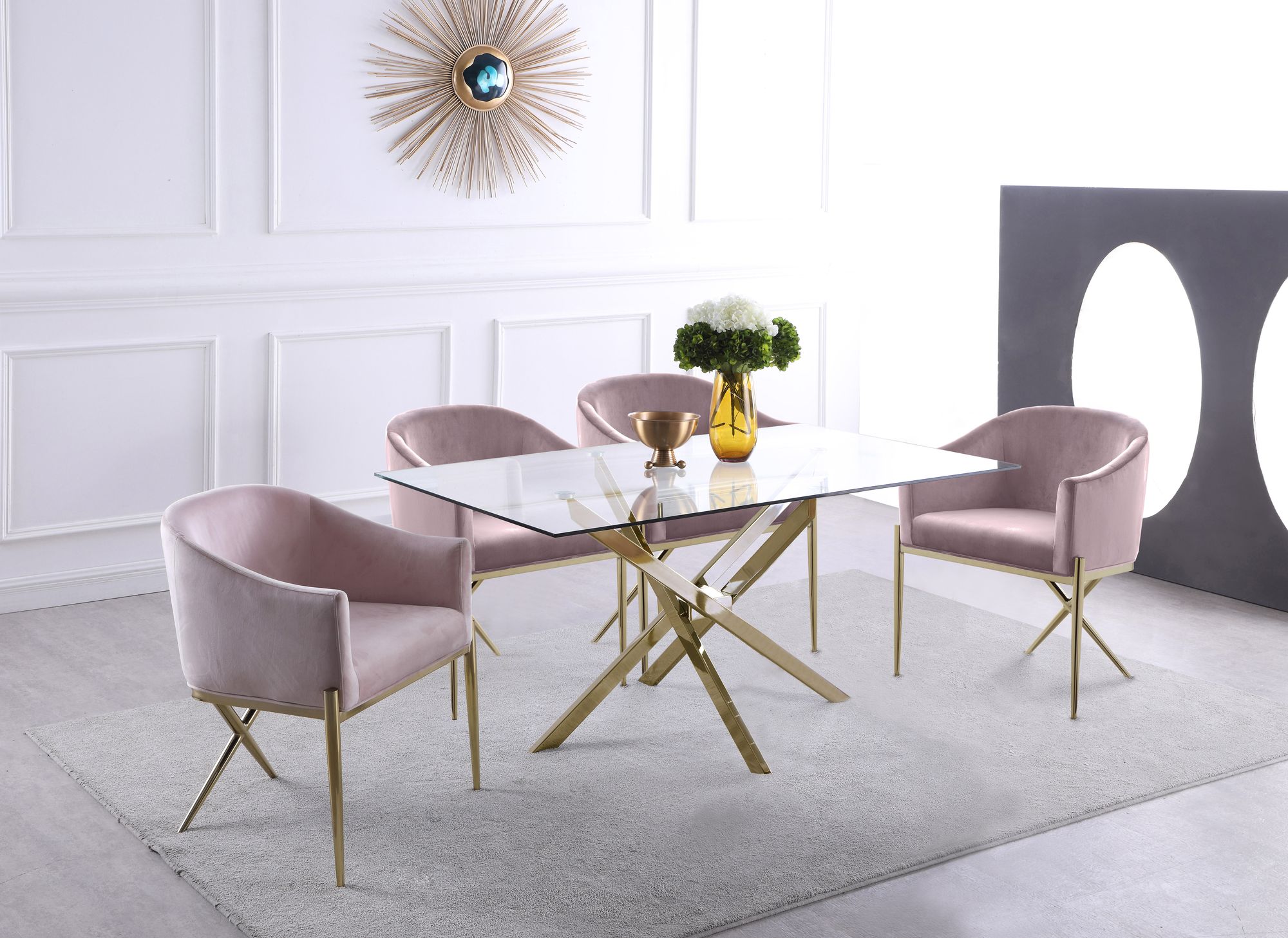 Xander 60" Rectangular Glass Dining Table with Gold Metal Base
