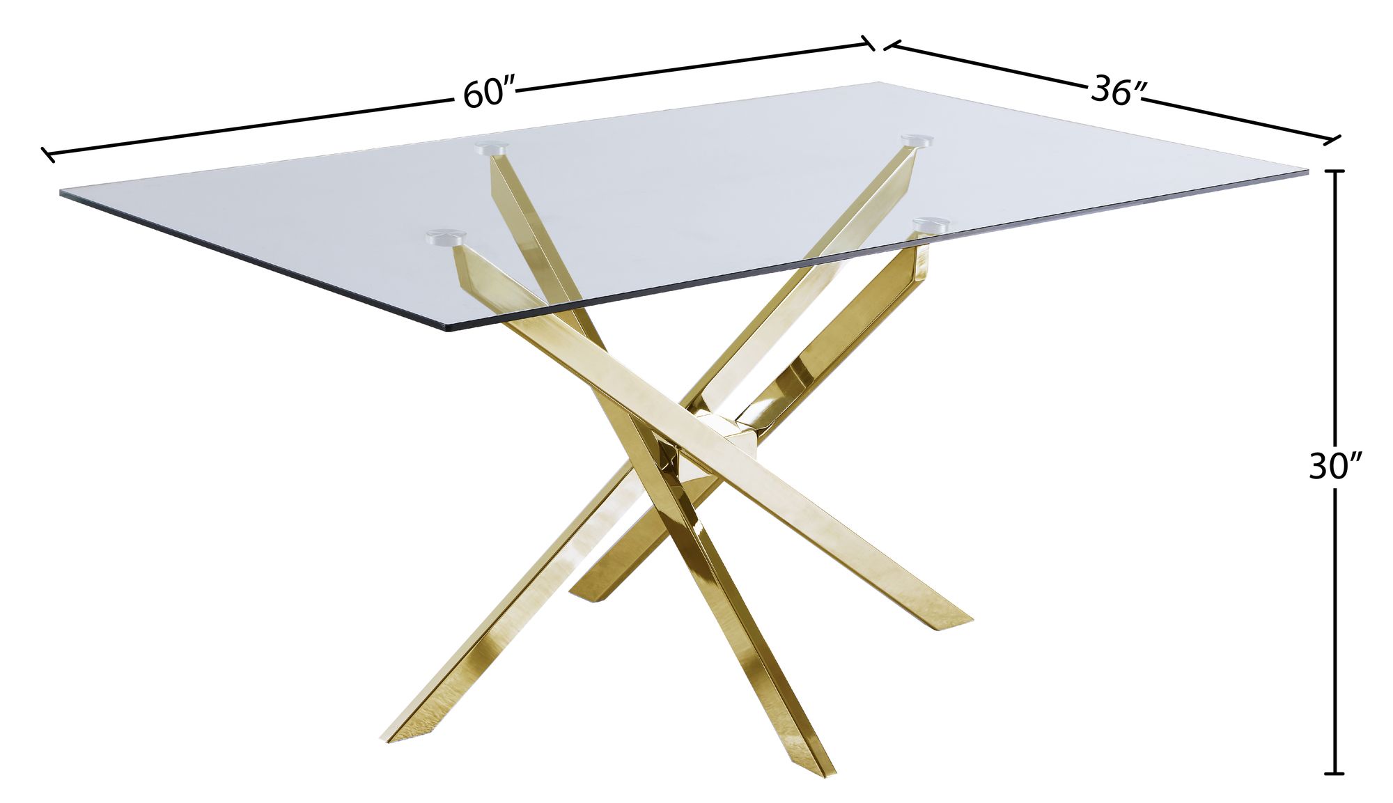 Xander 60" Rectangular Glass Dining Table with Gold Metal Base