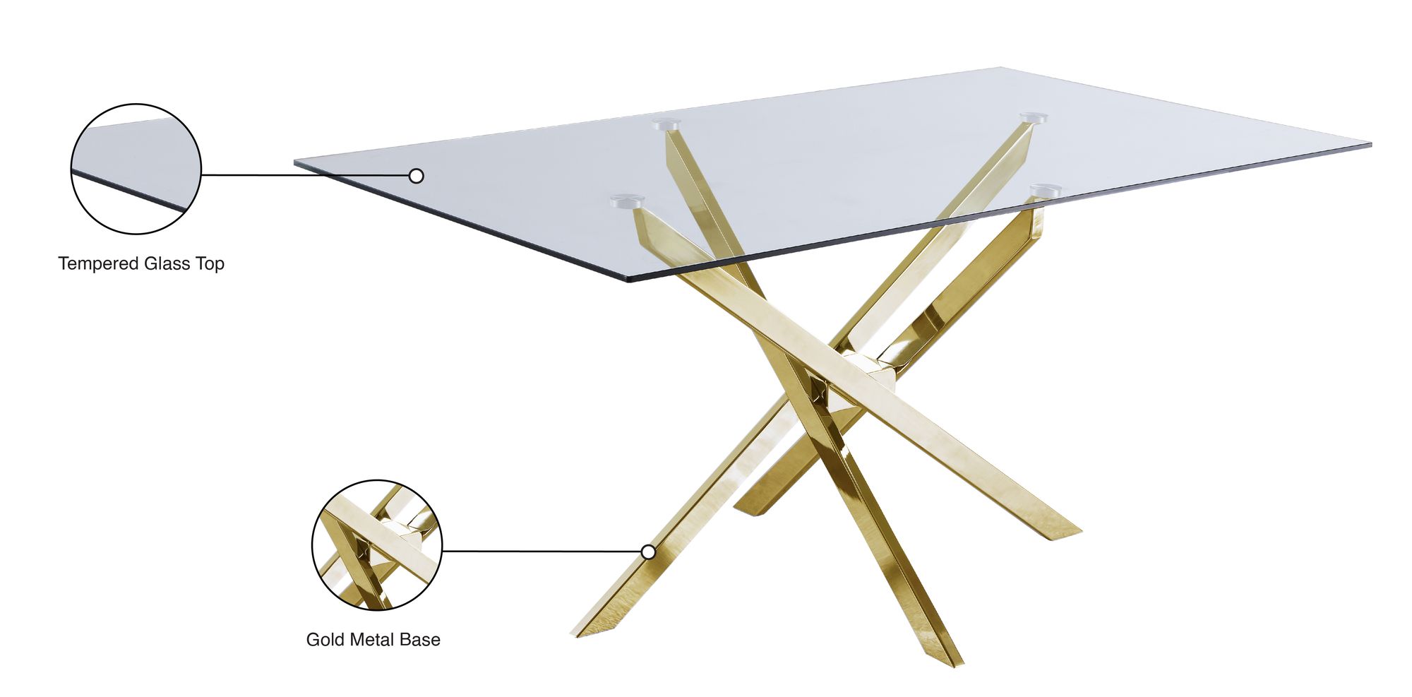 Xander 60" Rectangular Glass Dining Table with Gold Metal Base