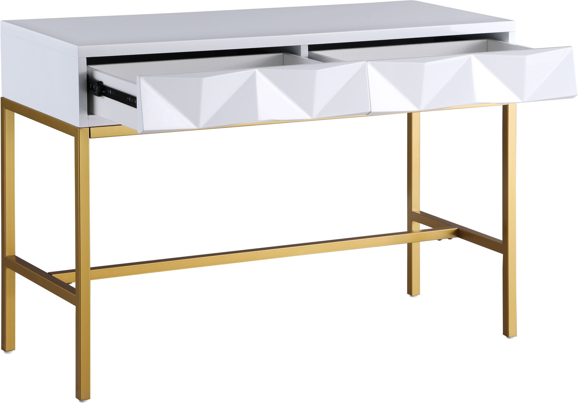 Pandora 43.5" Rectangular 2-Drawer Lacquer Console Table with Gold Iron Base