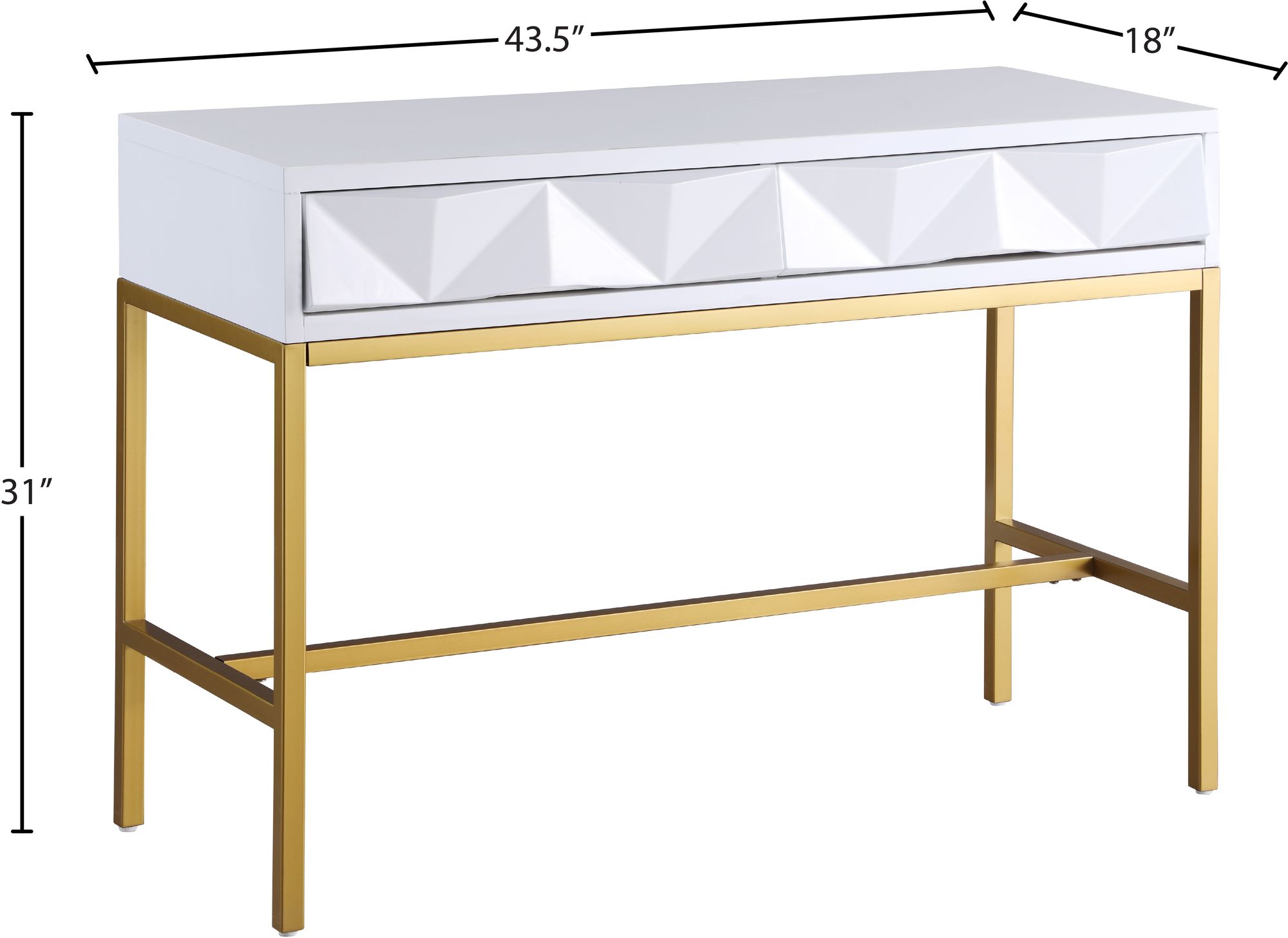 Pandora 43.5" Rectangular 2-Drawer Lacquer Console Table with Gold Iron Base