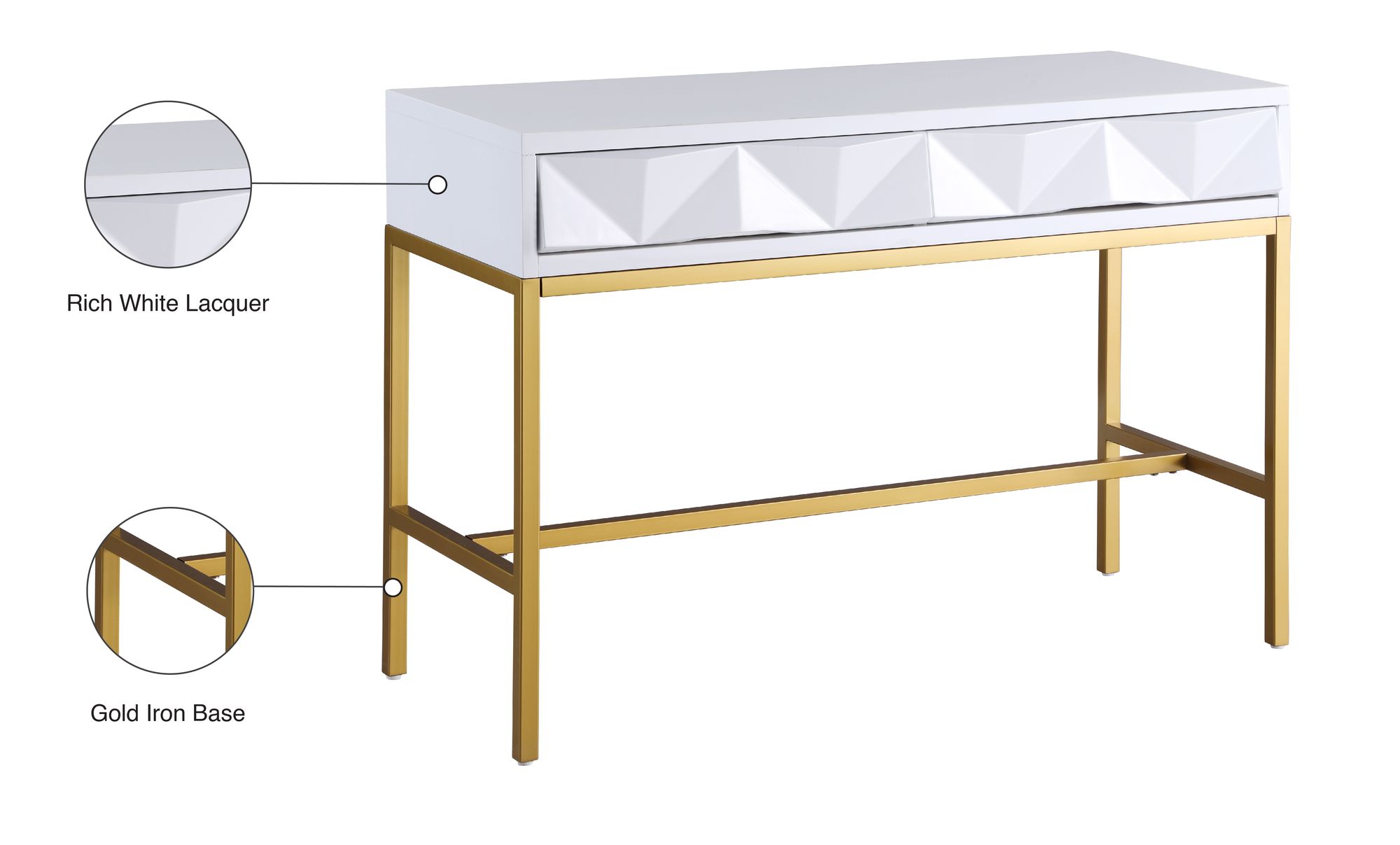 Pandora 43.5" Rectangular 2-Drawer Lacquer Console Table with Gold Iron Base
