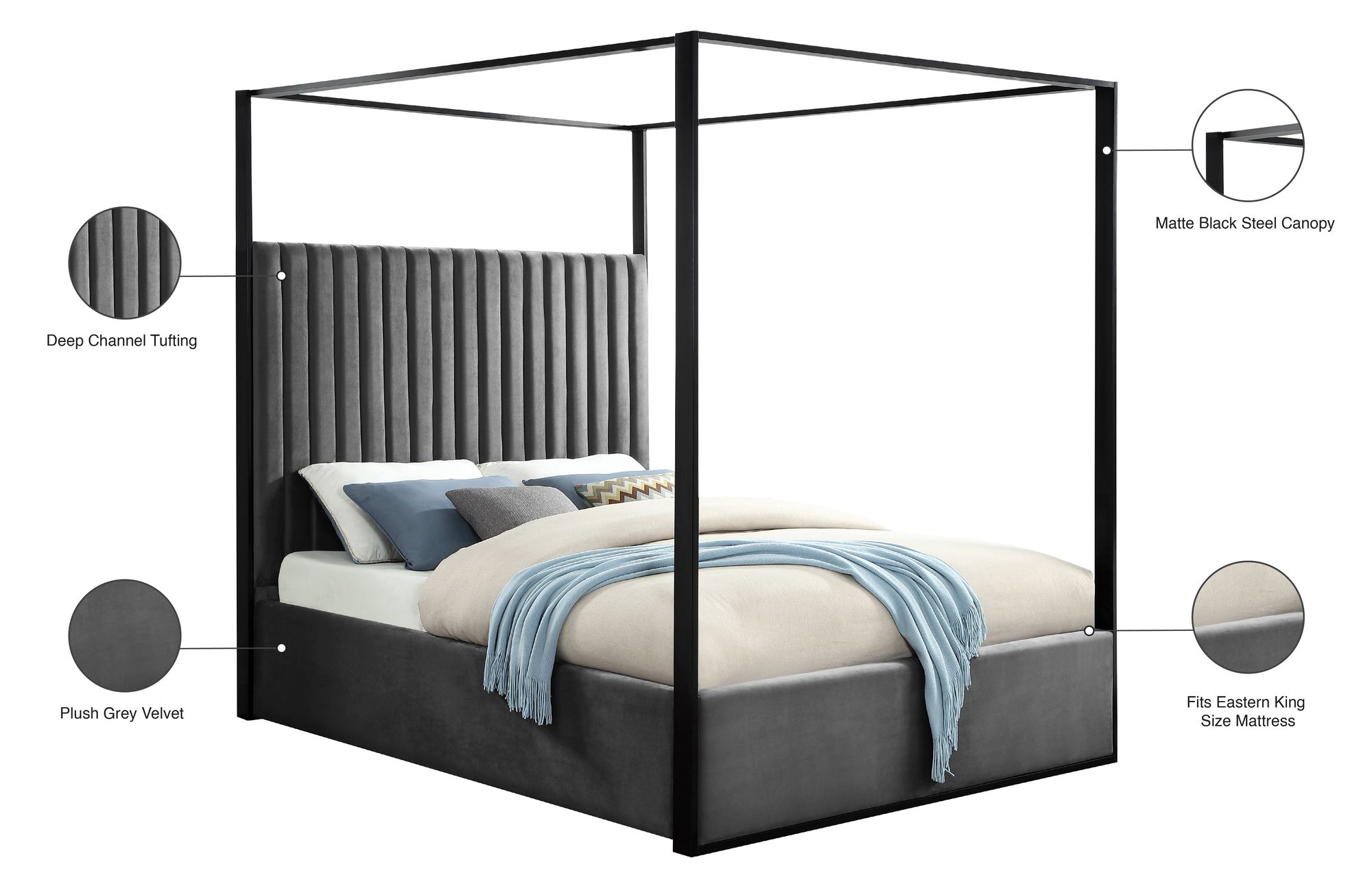 Jax Velvet King Size Canopy Bed