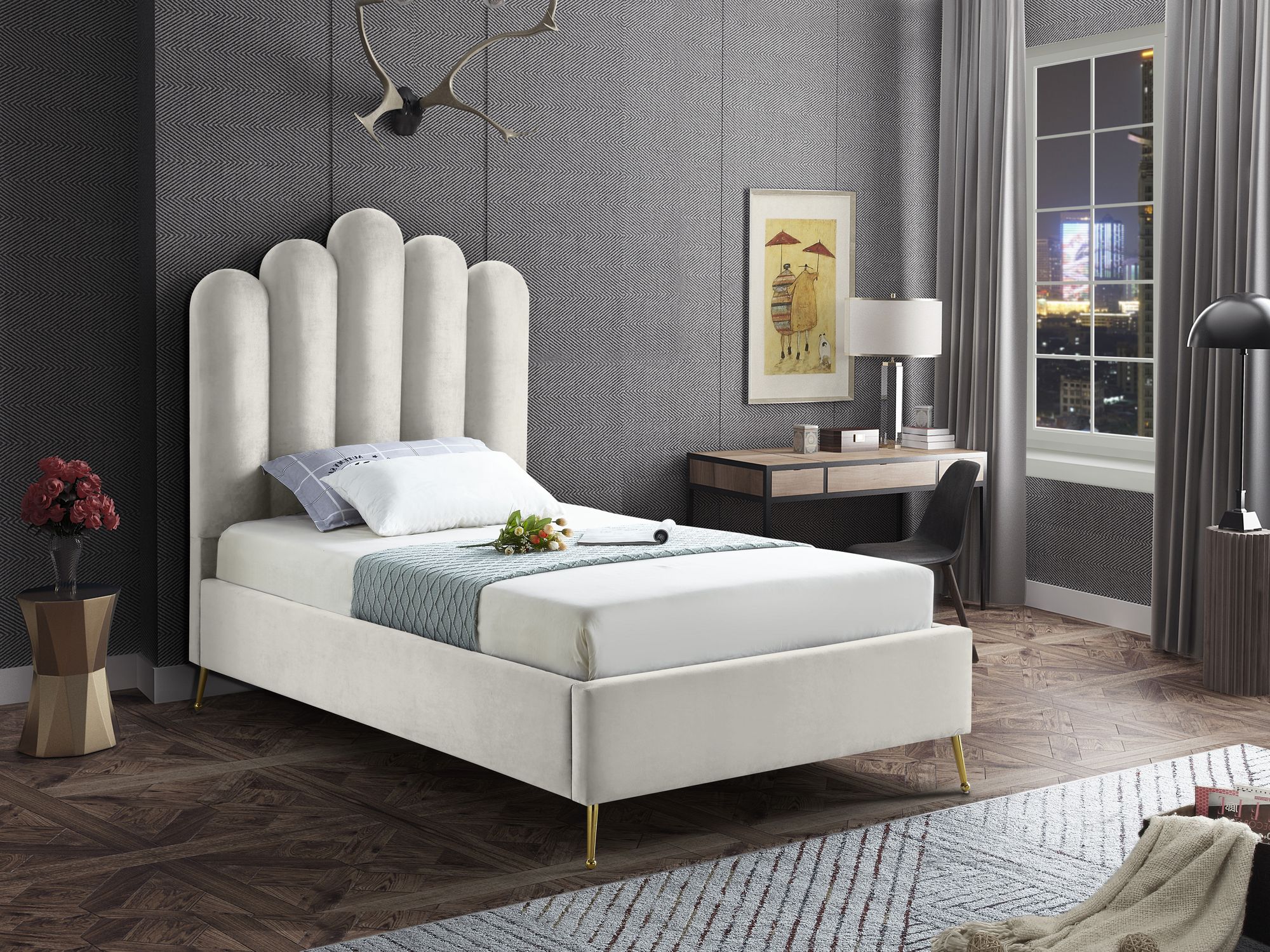 Lily Velvet Twin Size Bed