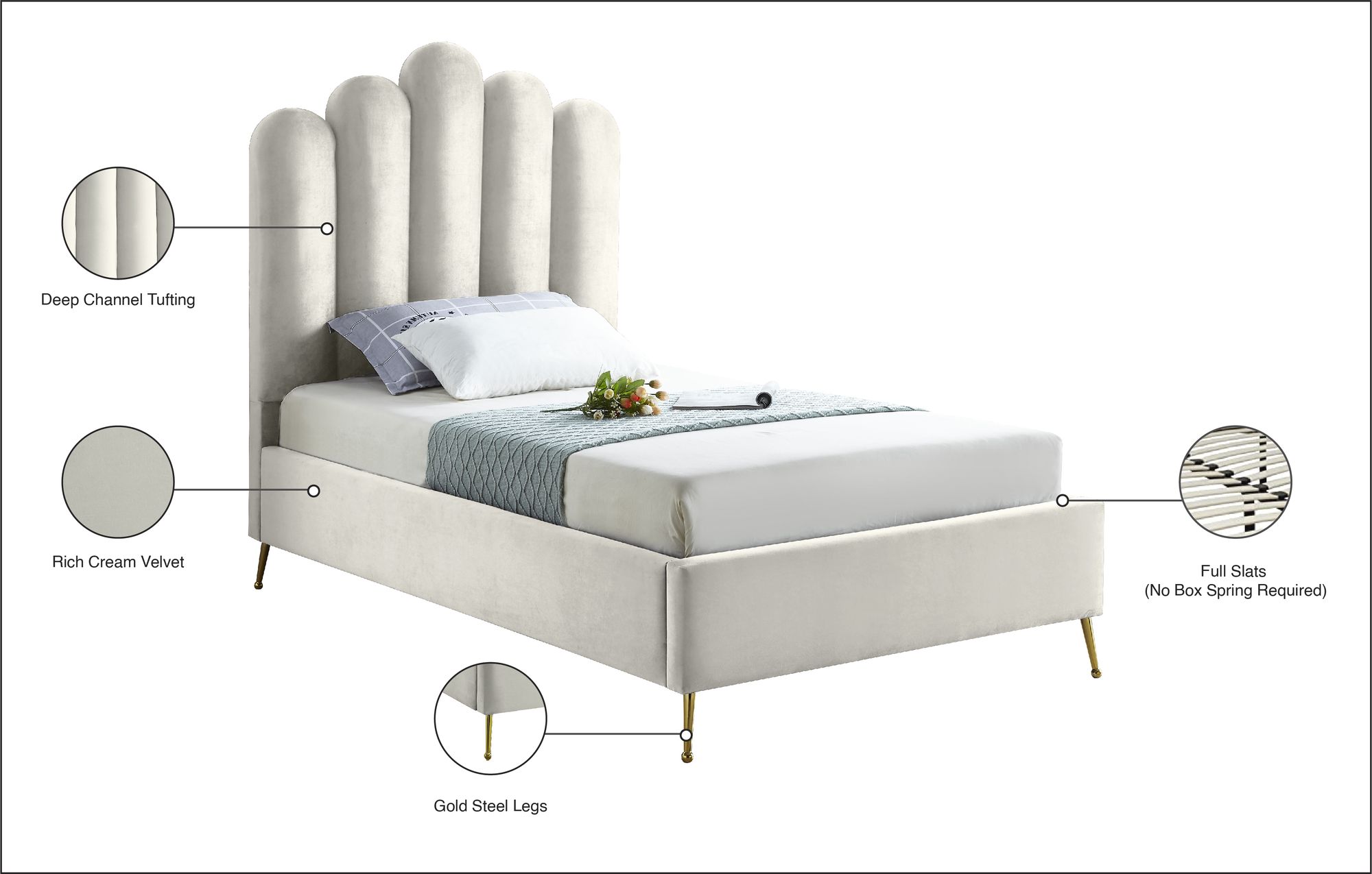 Lily Velvet Twin Size Bed
