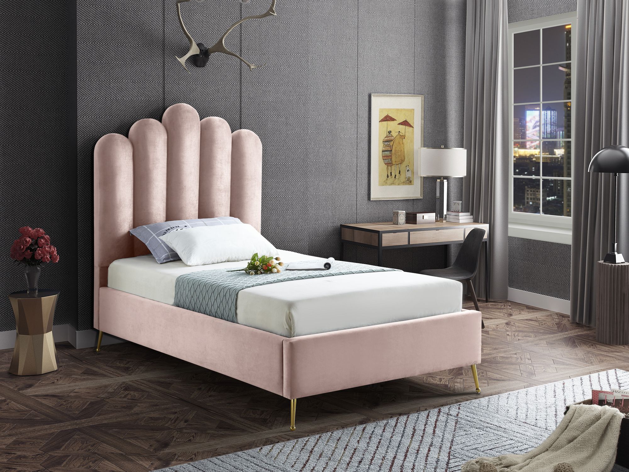 Lily Velvet Twin Size Bed